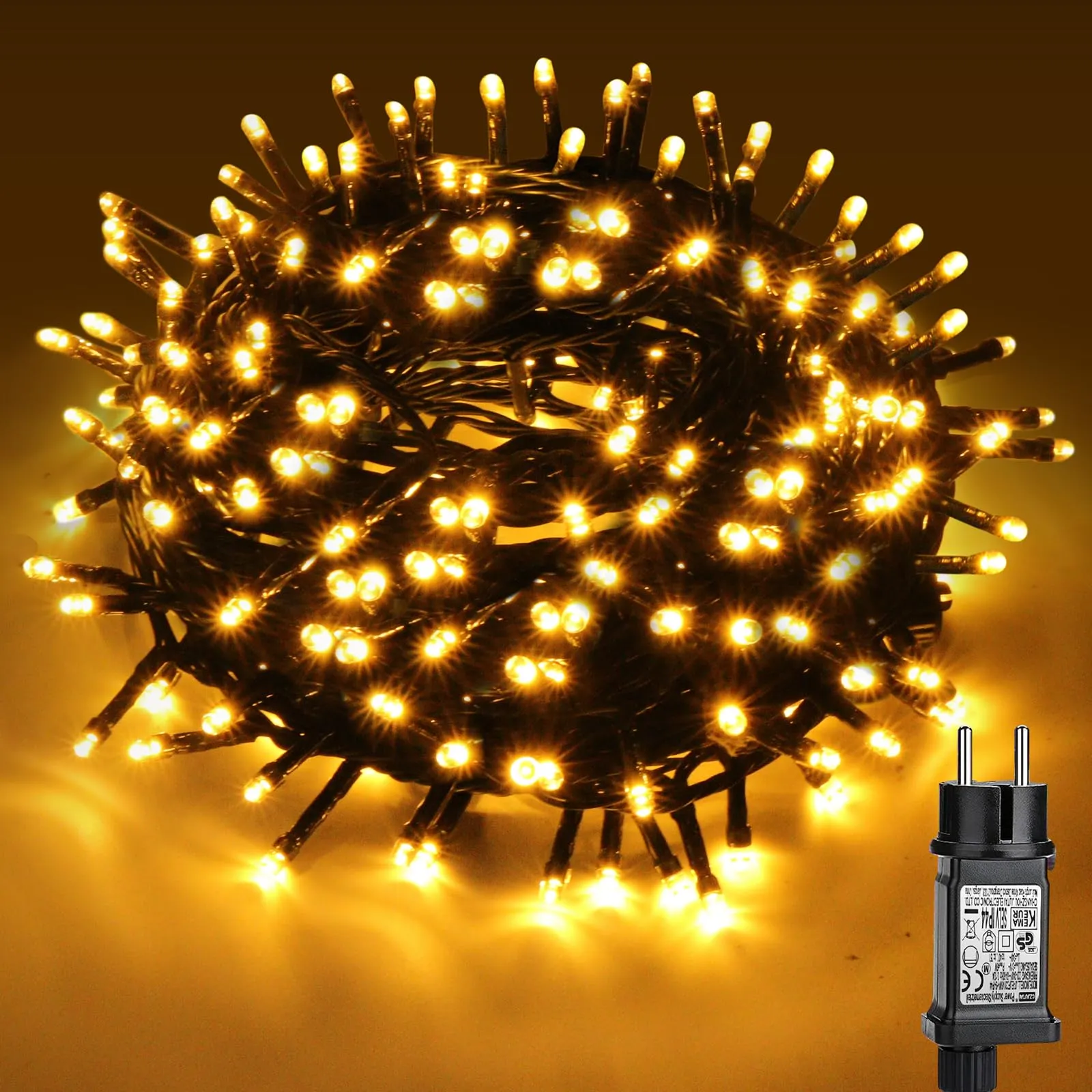 Luci di Natale a LED Bianco Caldo, 10m 100 LED, Timer, IP65