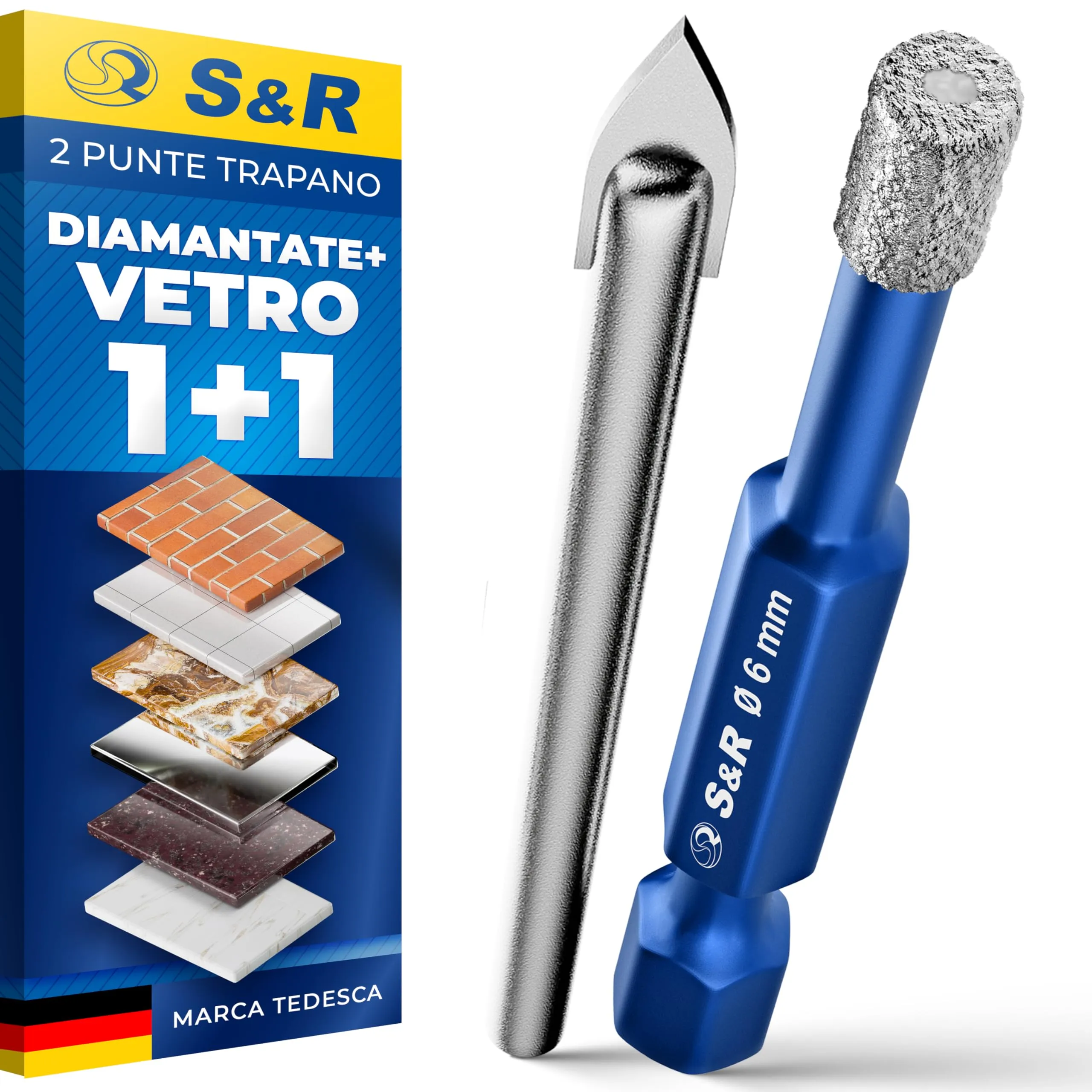 S&R Set di 2 Punte Trapano Diamantate e Centraggio Vetro Professionali