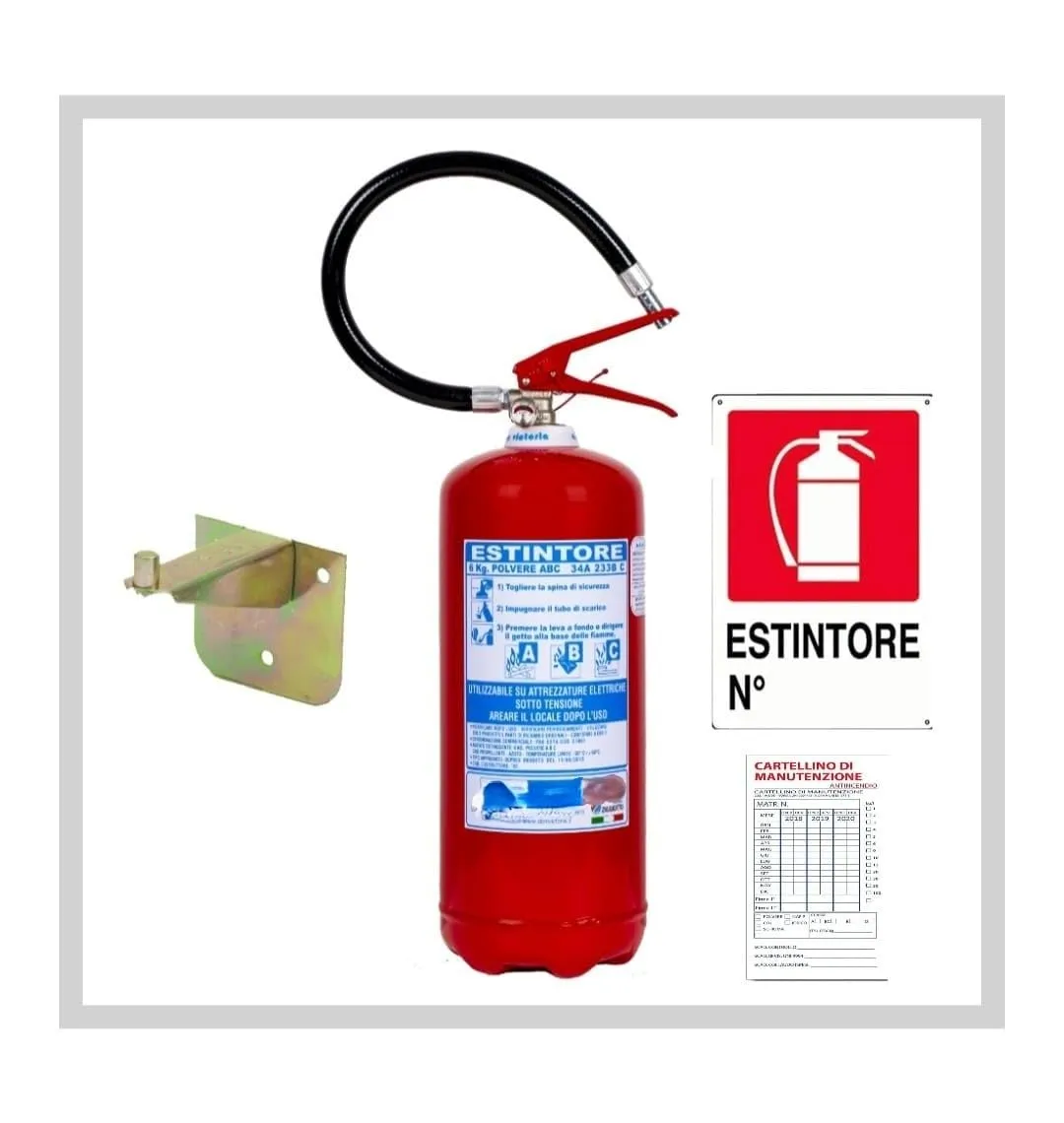 Estintore a Polvere Kg 6, Certificato e Pronto all'Uso con Staffa, Cartello e Primo Tagliando Inclusi