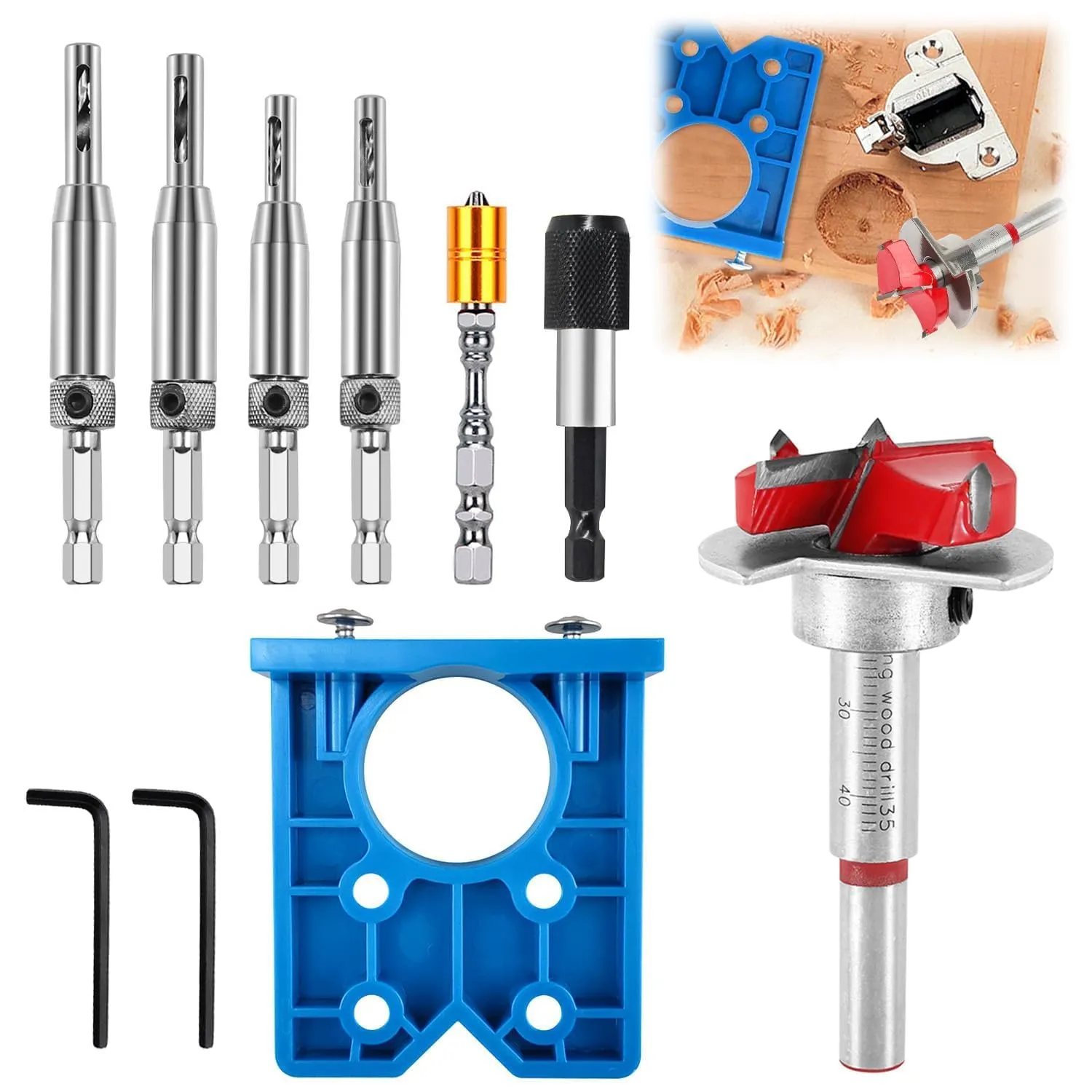 Set di Punte Forstner per Cerniere Nascoste 35mm con Dima Regolabile