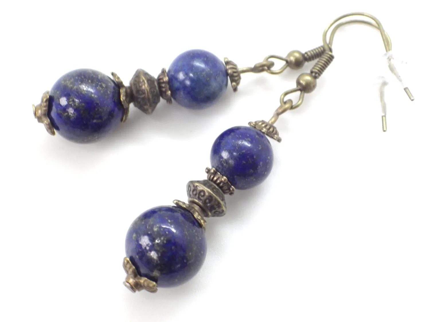 Orecchini Lapislazzuli Blu e Bronzo Antico - Stile Vintage Made in France