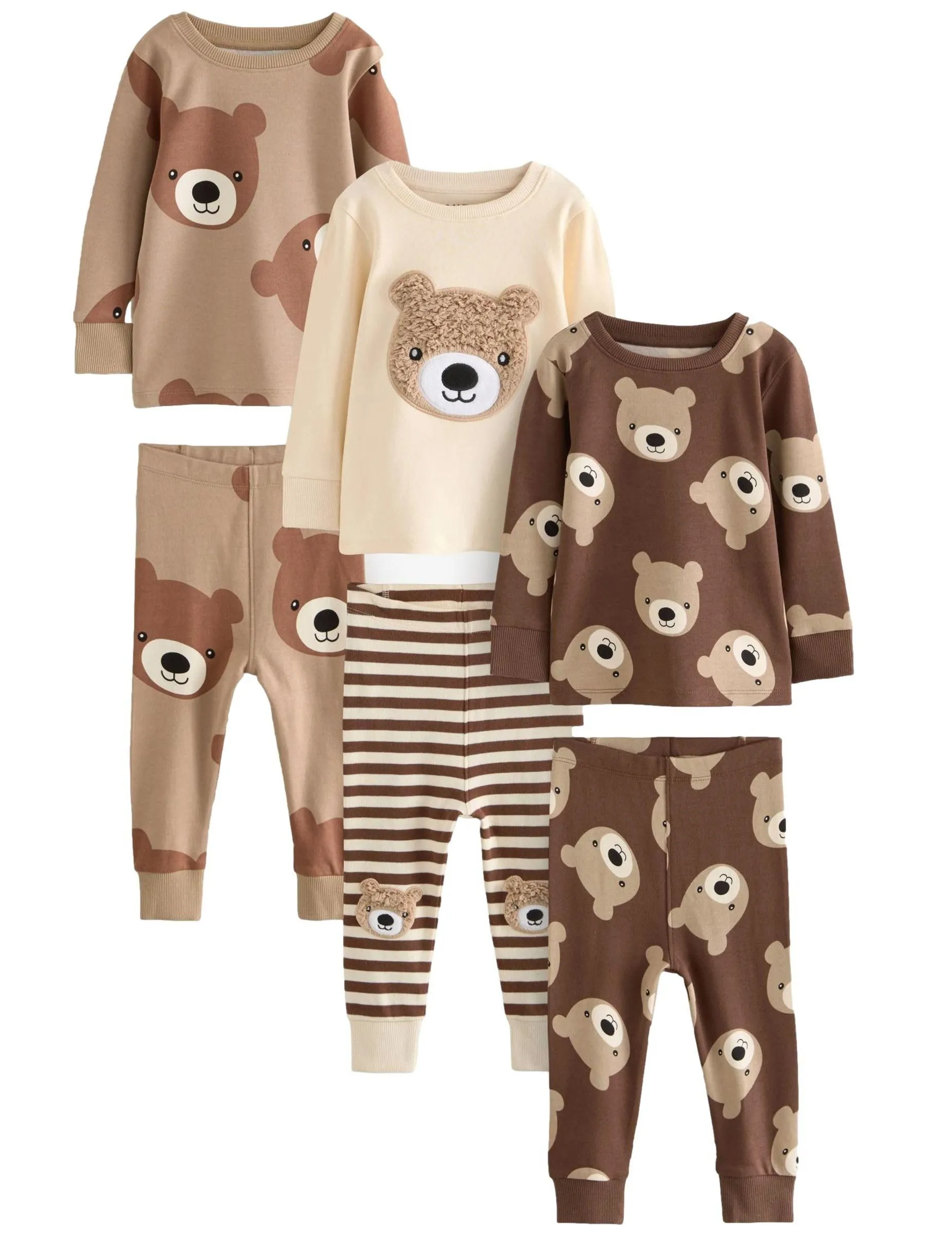 Next Ragazzo Confezione da 3 Pigiami Comodi Brown/Cream 9 Mesi