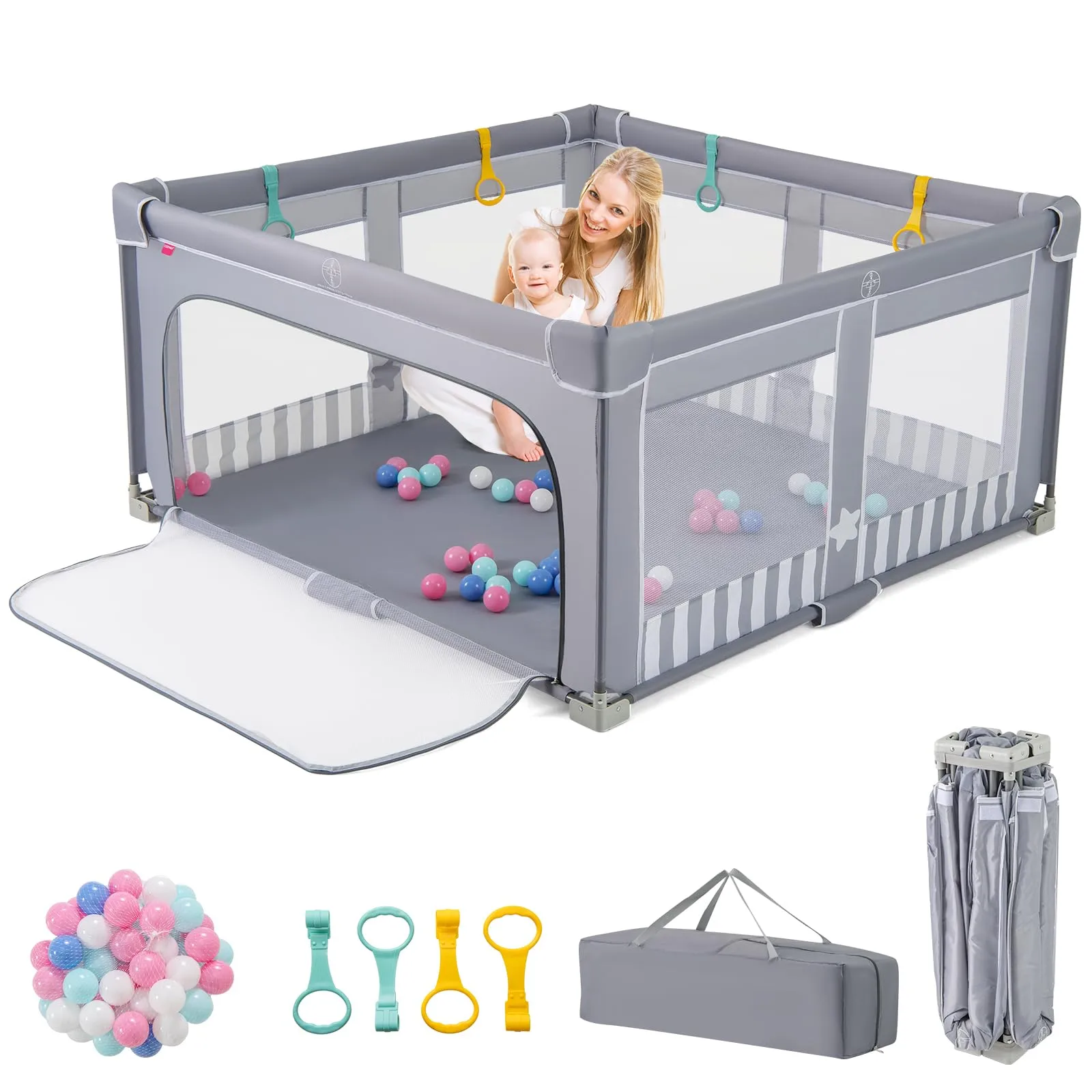 Box per Bambini COSTWAY 150x150 cm con Palline e Anelli
