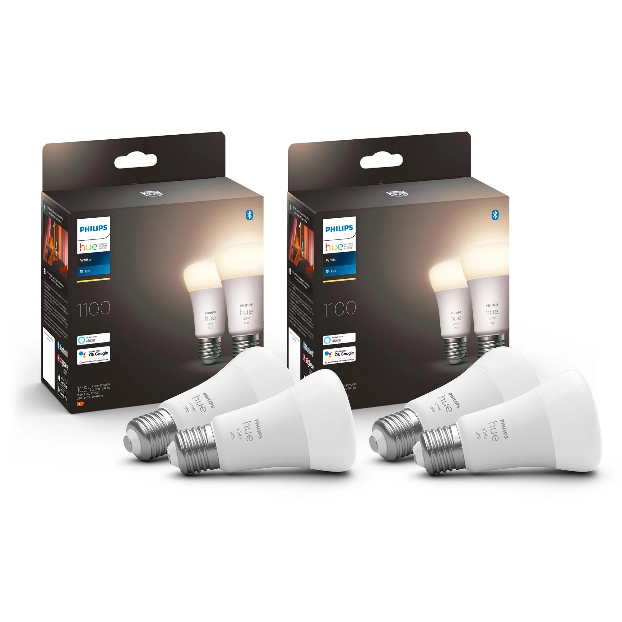 Philips Hue White - Kit 4 Lampadine LED Intelligenti E27