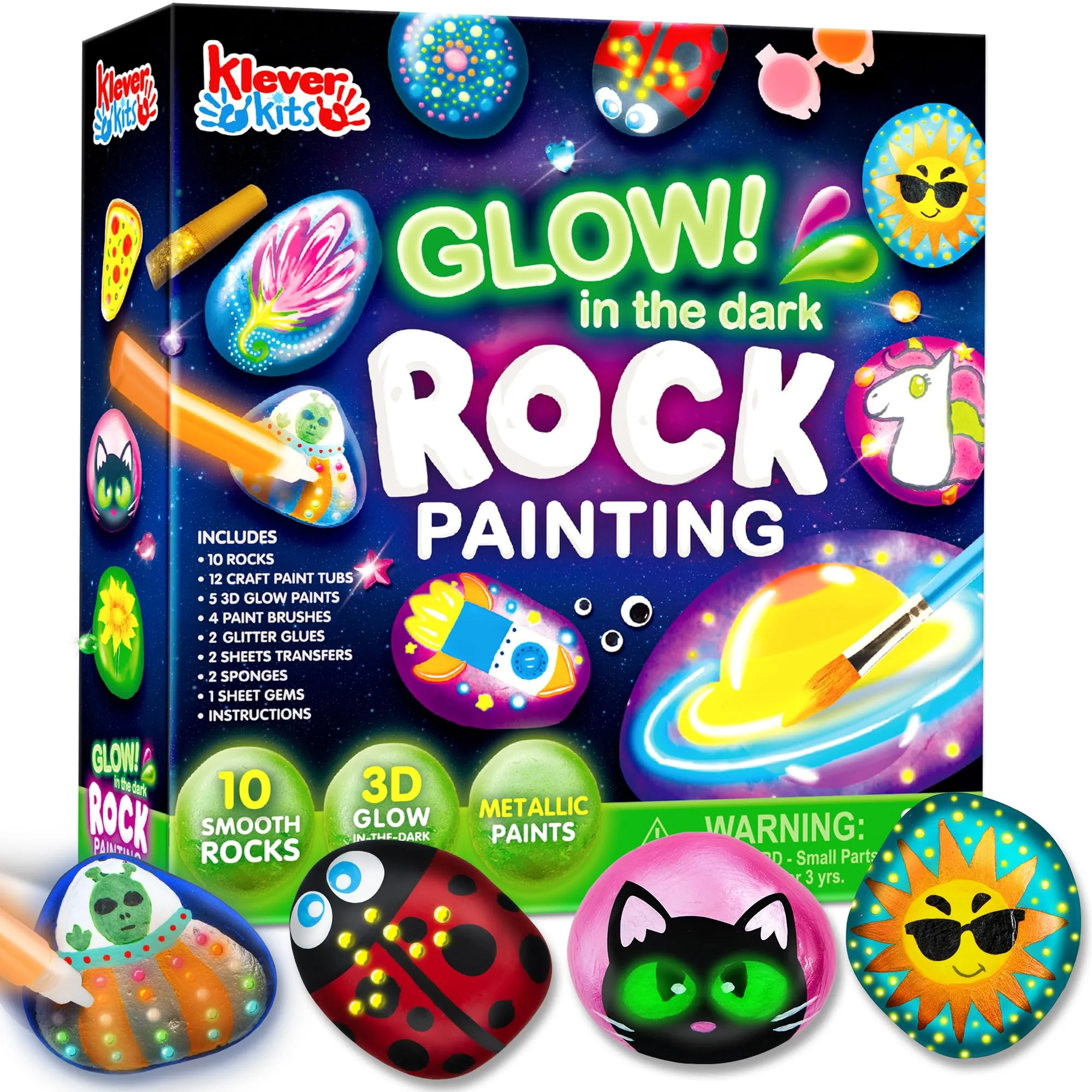 JOYIN Kit Pittura Pietre per Bambini - 10 Pietre, 18 Colori e Accessori Creativi