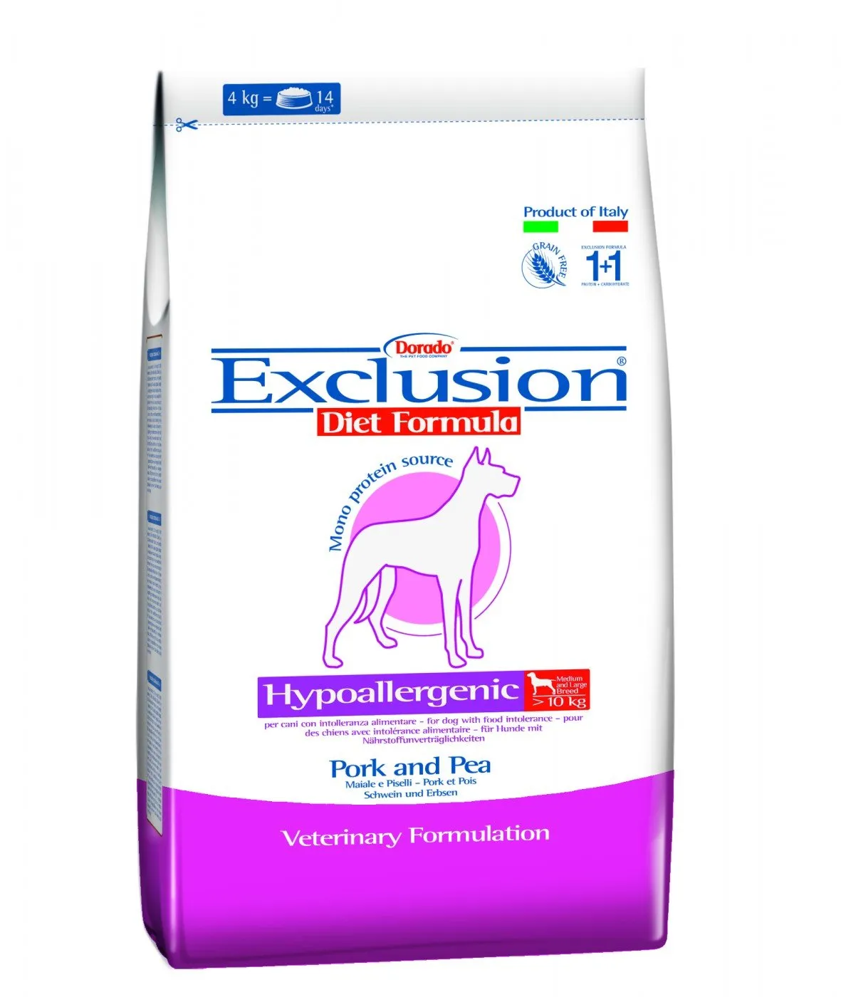 Exclusion Diet - Mangime per Cani ipoallergenico, Maiale e Piselli, per Cani di Medie e Grandi Dimensioni, Confezione da 1 (1 x 12,5 kg)