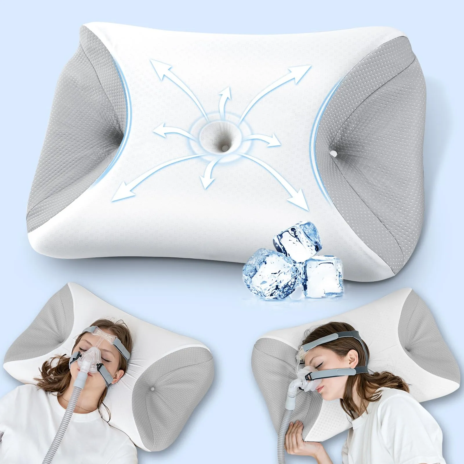 HOMCA Cuscino CPAP Ergonomico in Memory Foam con Federa di Raffreddamento
