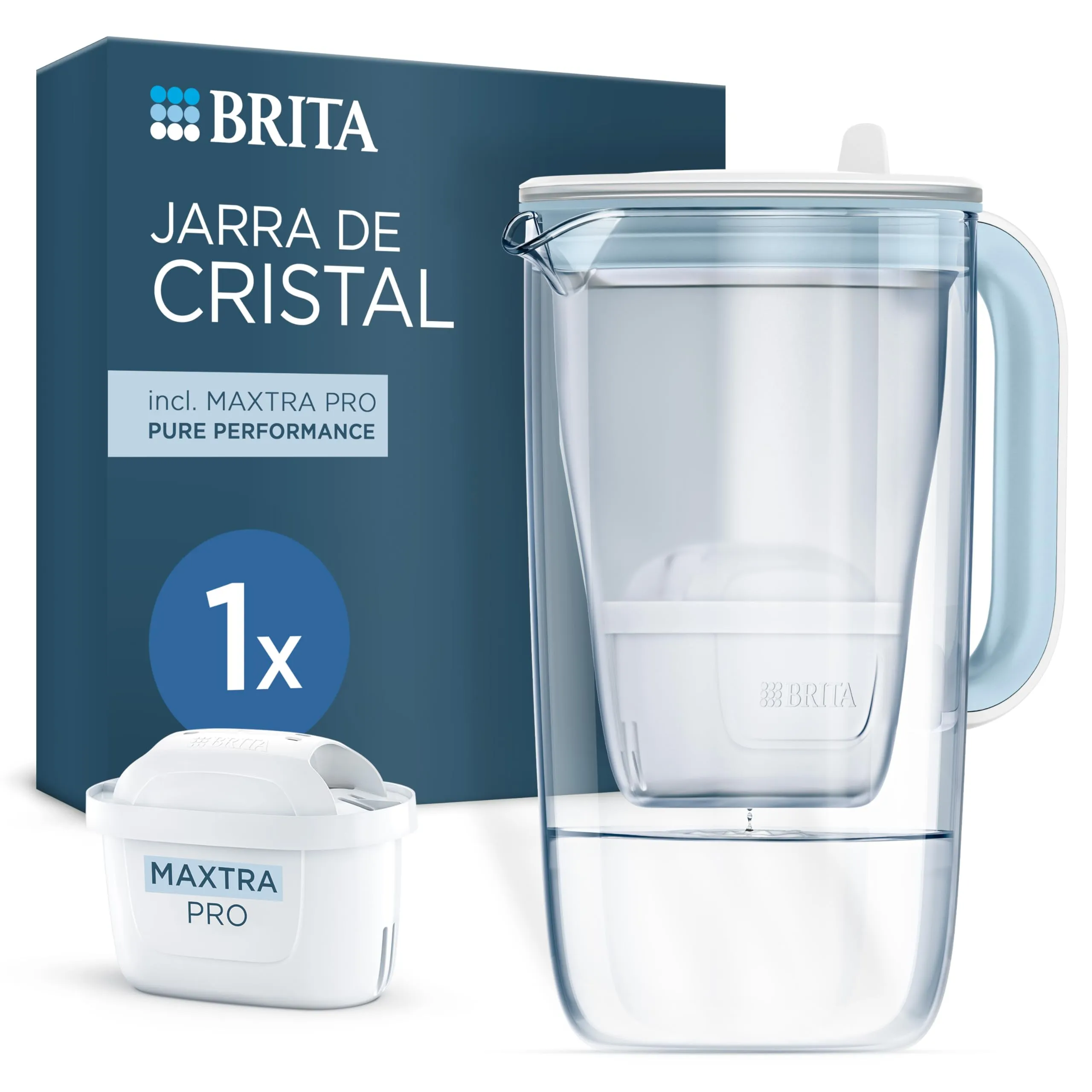 BRITA Caraffa filtro vetro blu (2,5l) con filtro MAXTRA PRO All-in-1