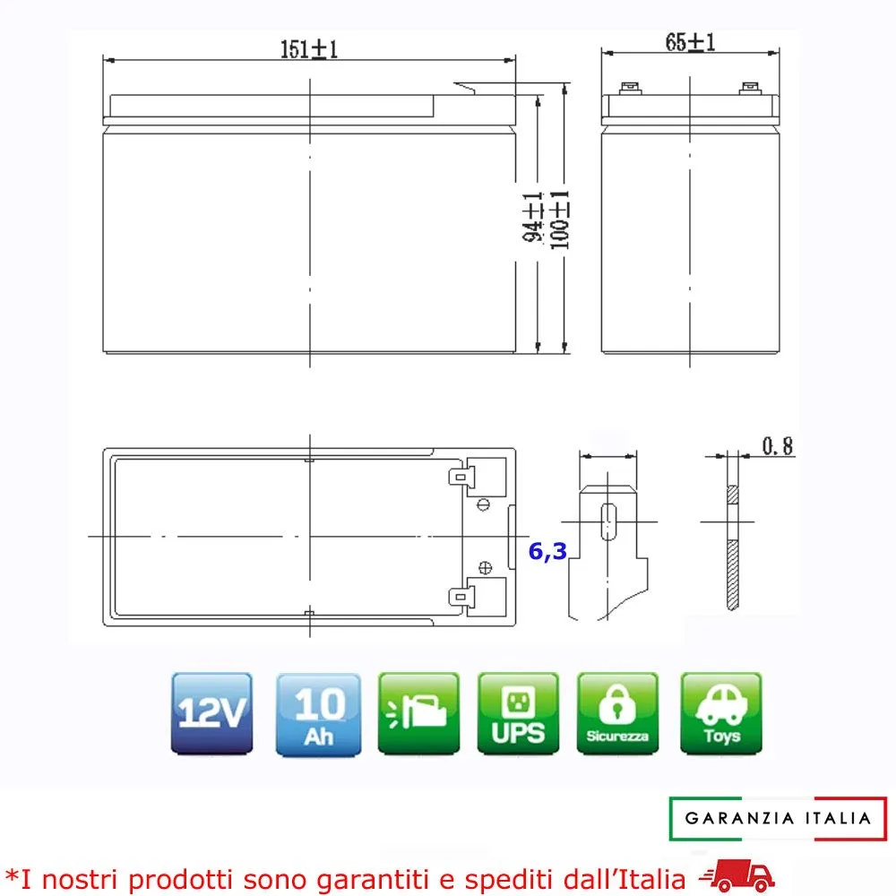 Batteria ermetica al piombo 12V 10Ah ricaricabile