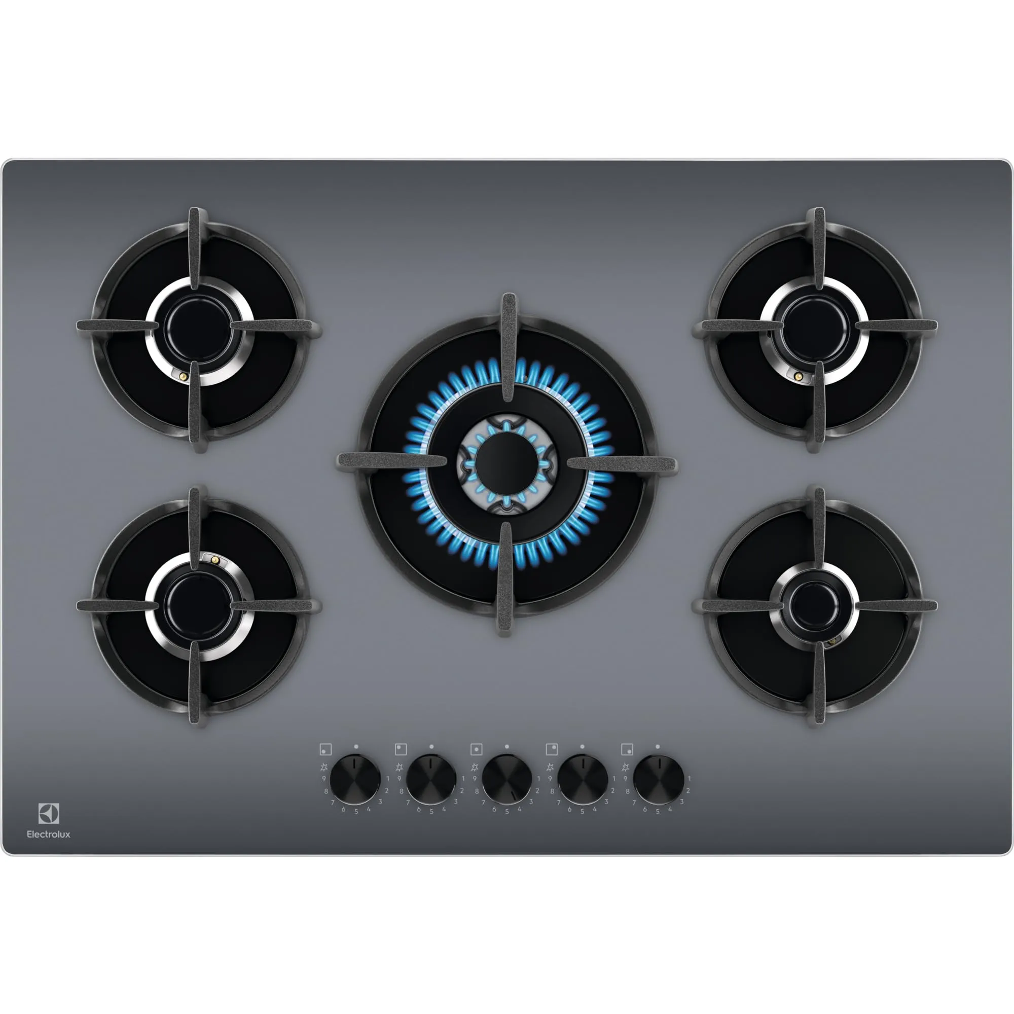 ELECTROLUX EGG75372M PIANO COTTURA GAS 75 CM 5 FUOCHI VETRO TRIPLA CORONA GHISA MIRROR
