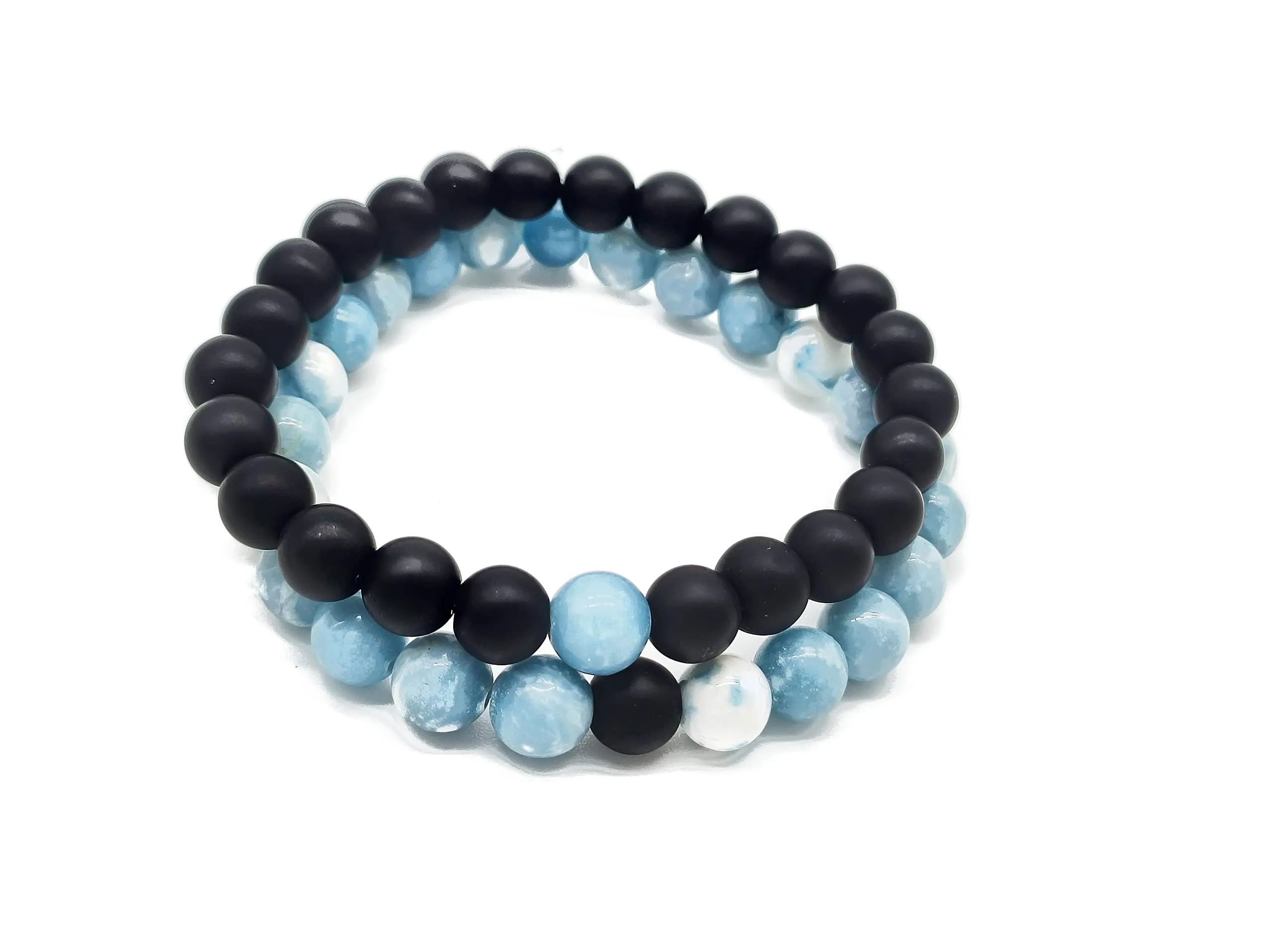 Set Coppia Bracciali della Distanza in Onice Nera e Larimar