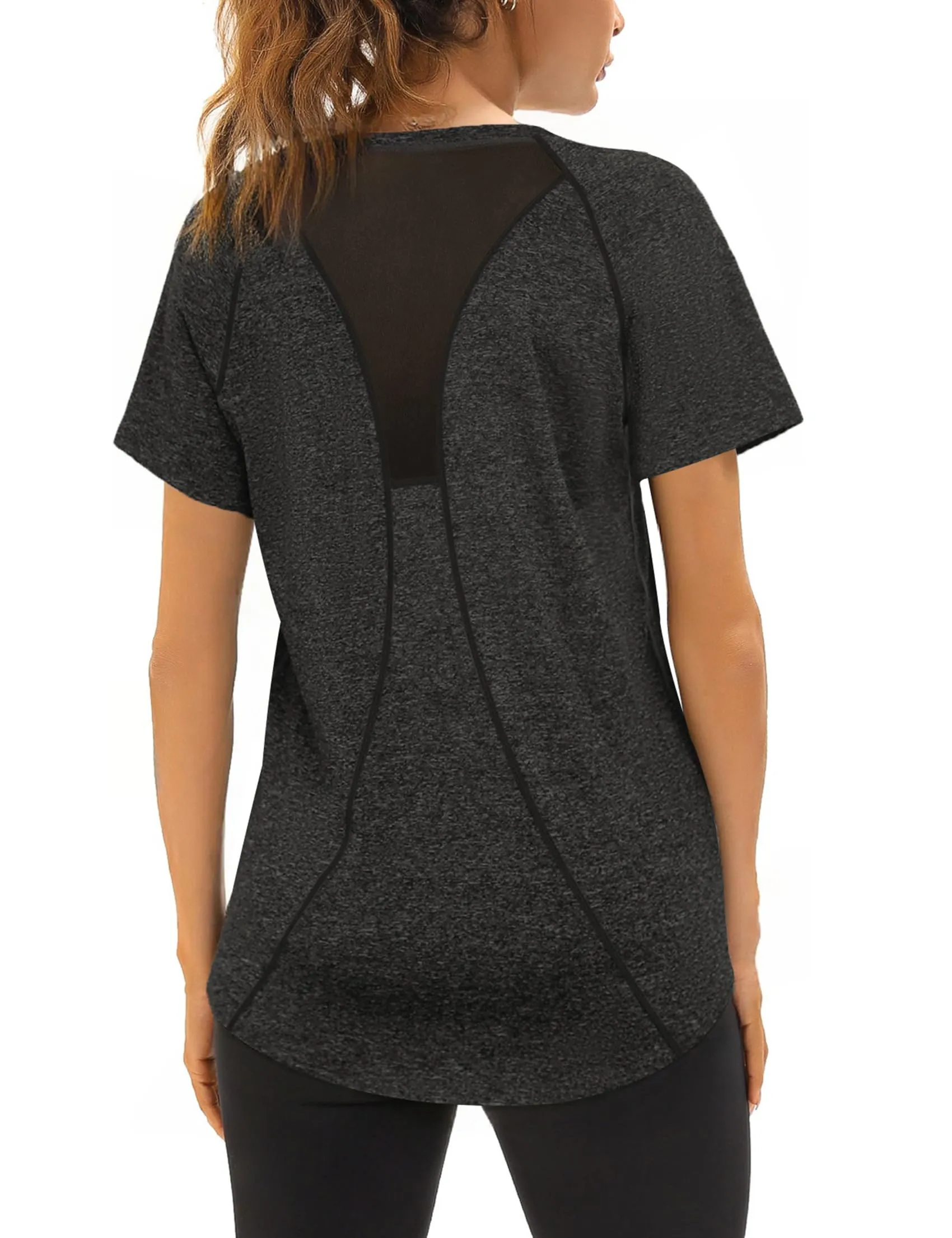 Wayleb Maglietta Sportiva Donna Fitness Traspirante Scollo a V Manica Corta Nera XL