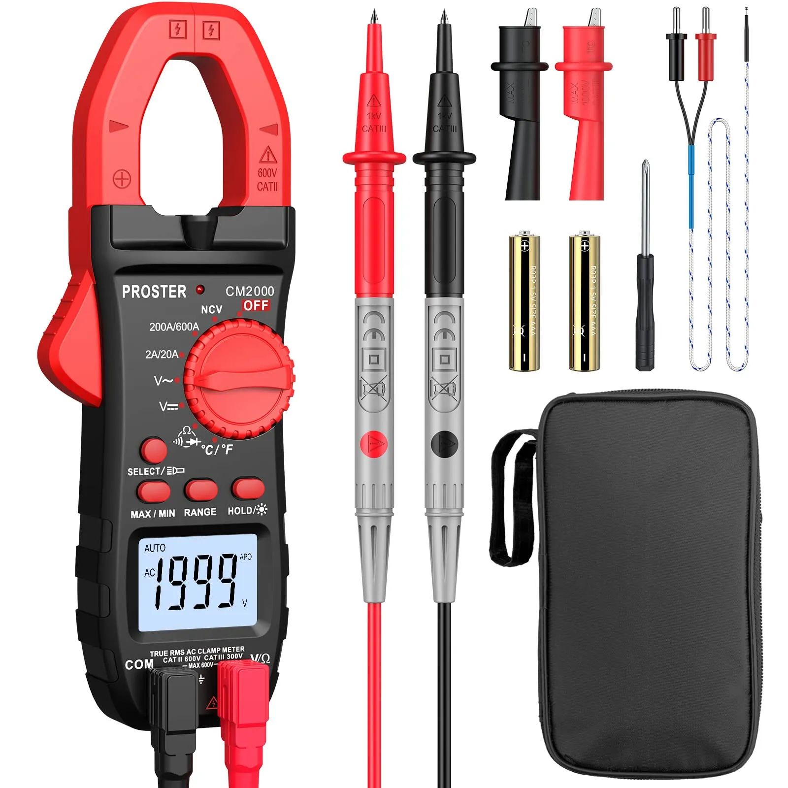Proster Pinza Amperometrica Digitale 600A TRMS con Multimetro e Funzioni Avanzate