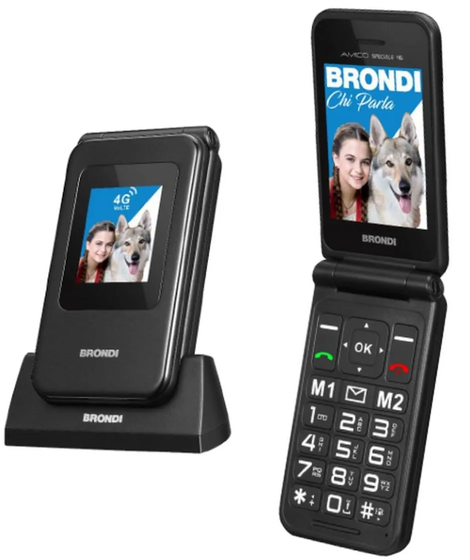Brondi Amico Speciale 4G Black Metal - Cellulare per Anziani Facile e Sicuro