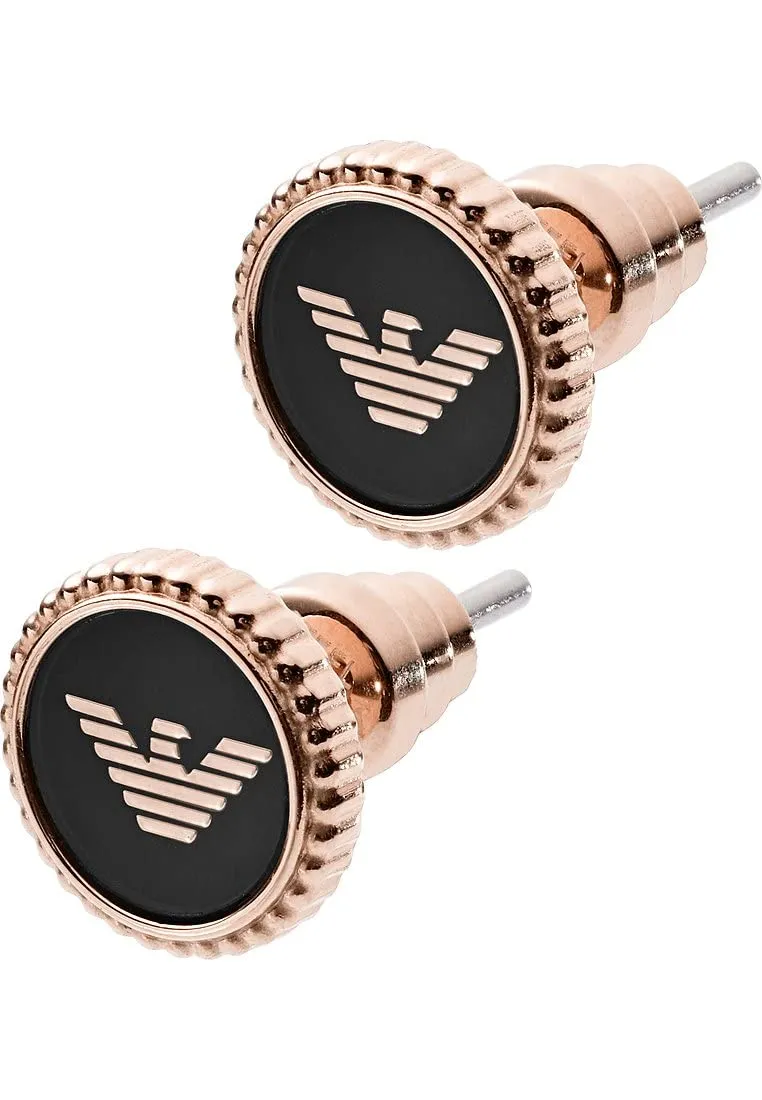 Emporio Armani Orecchini da donna in acciaio inossidabile oro rosa con chiusura push back, Nero
