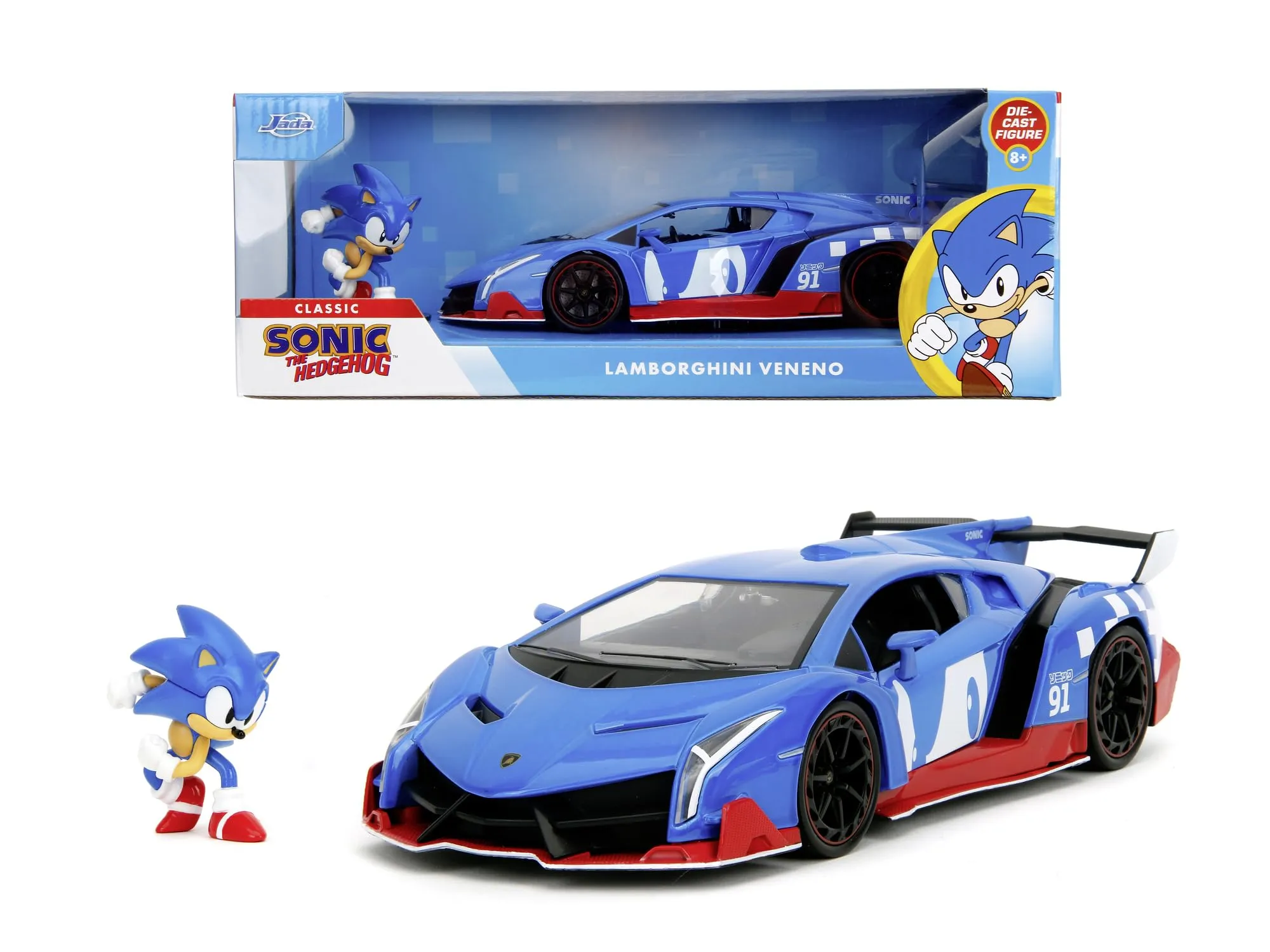 Jada Toys - Sonic the Hedgehog Lamborghini Veneno Scala 1:24 con Personaggio Sonic Incluso