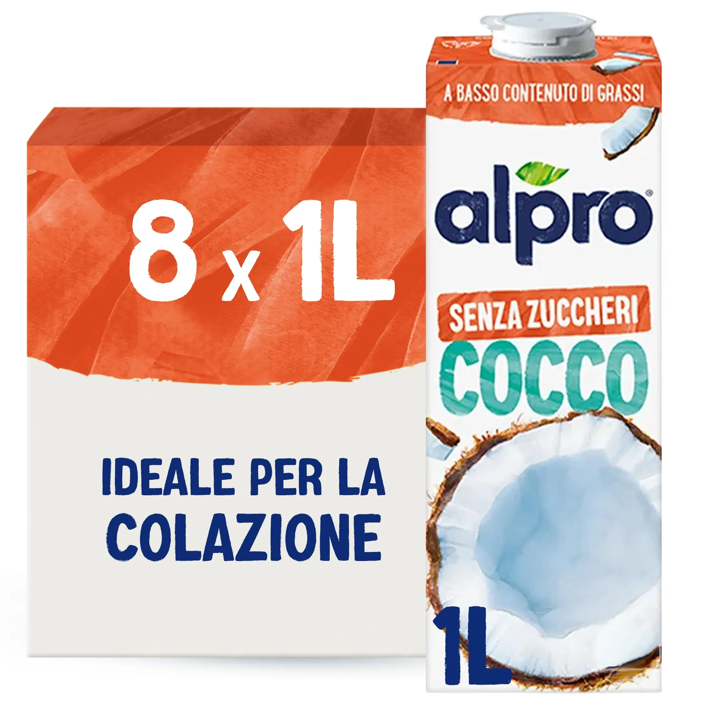 ALPRO SENZA ZUCCHERI, Bevanda al COCCO, 100% vegetale con vitamine B2, B12 e D (8 confezioni x 1 Litro)