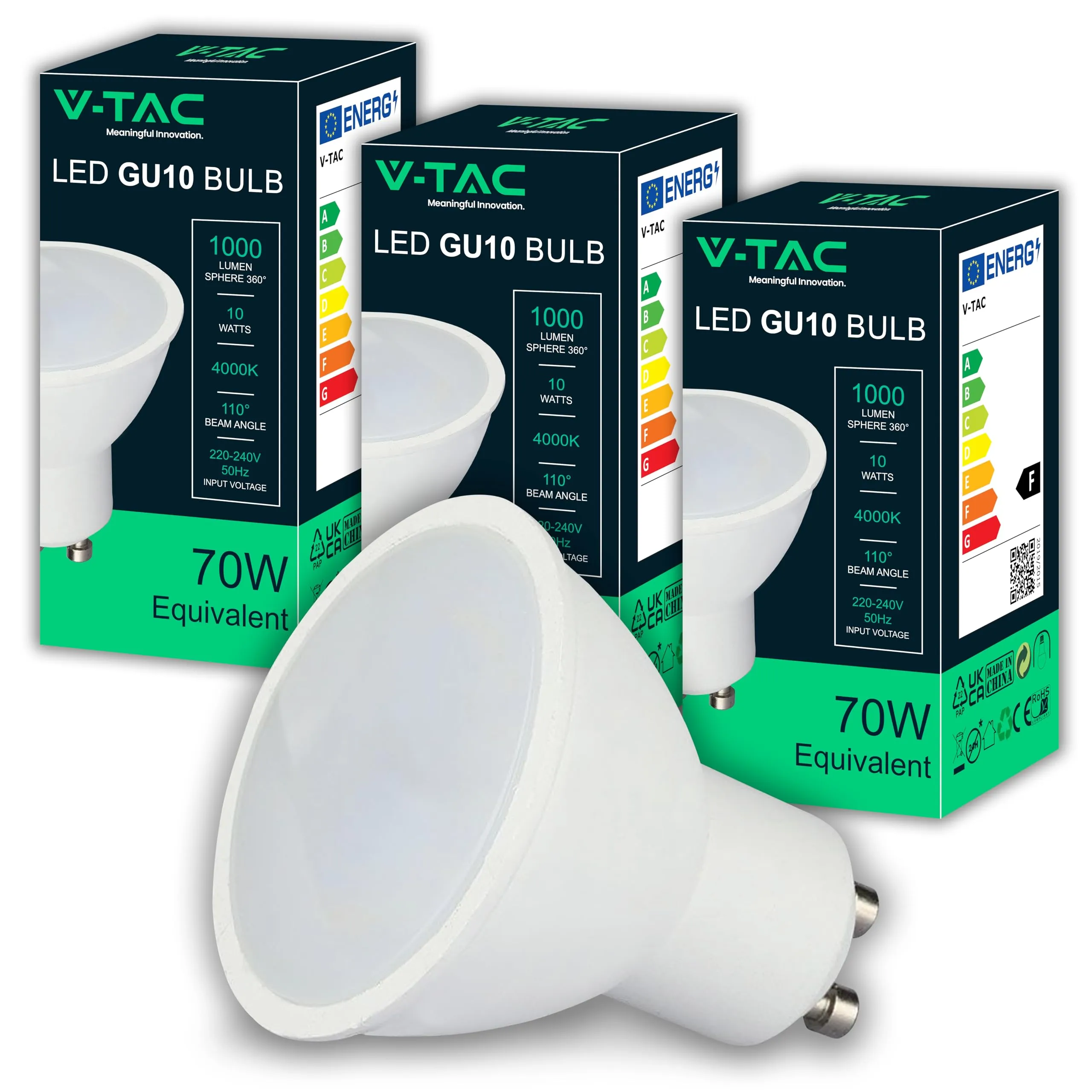 V-TAC 3x Lampadine LED GU10 10W (70W) 4000K Luce Naturale