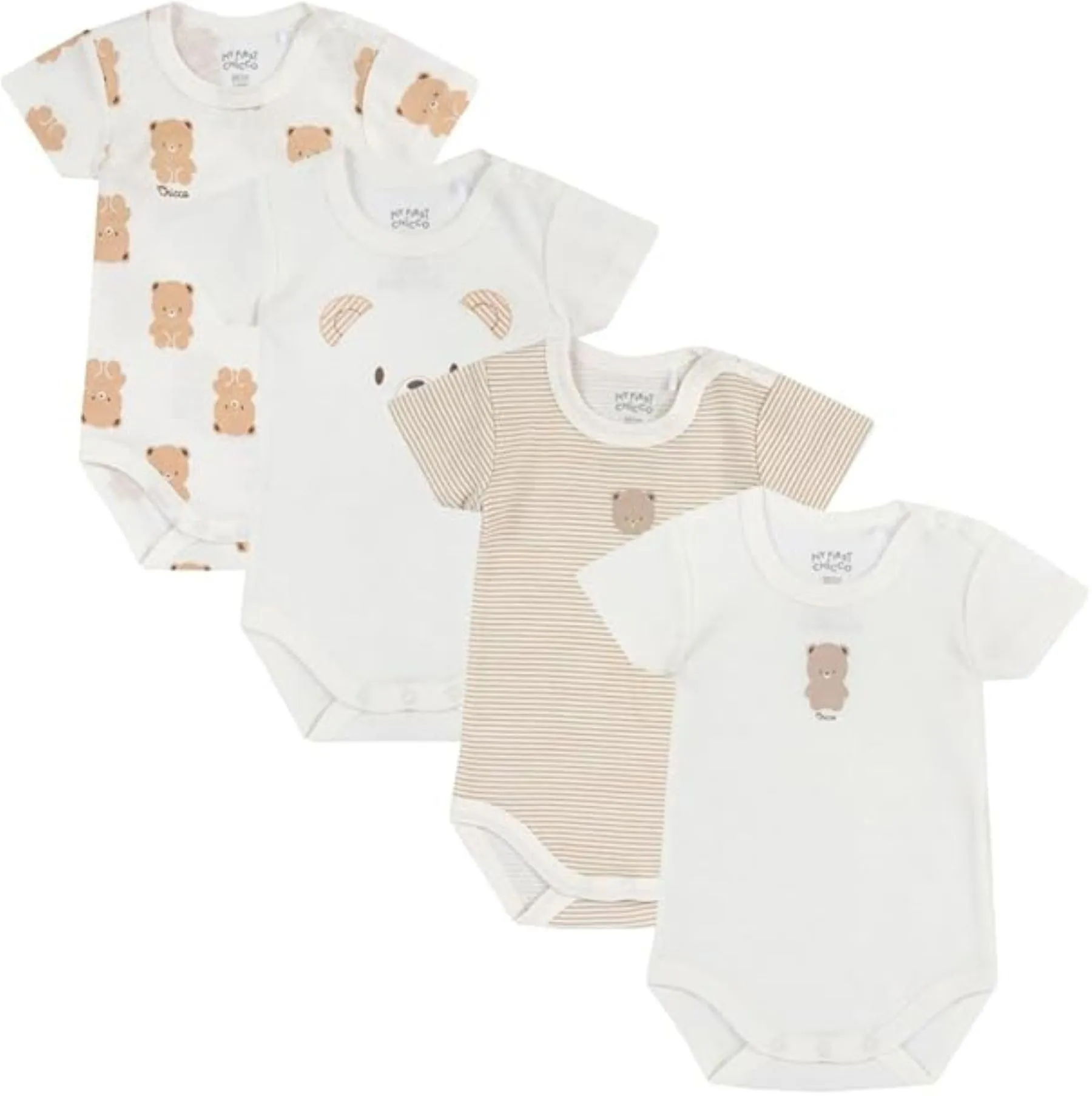 Chicco Set 4 Body Manica Corta Neonati - 100% Cotone Designed in Italy