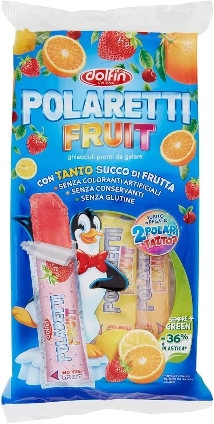 Polaretti Fruit Green Dolfin Ghiaccioli con Sorpresa, 50 pezzi