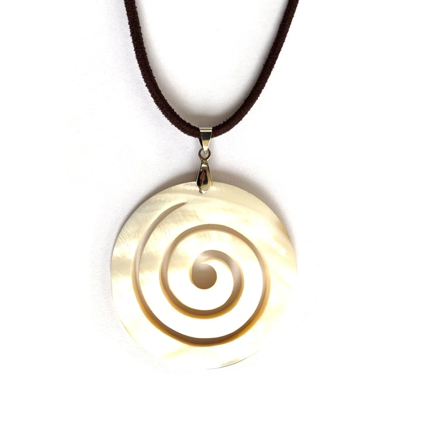 Collana Donna Madreperla e Antelina Nera - Ciondolo Spirale in Pietra Naturale