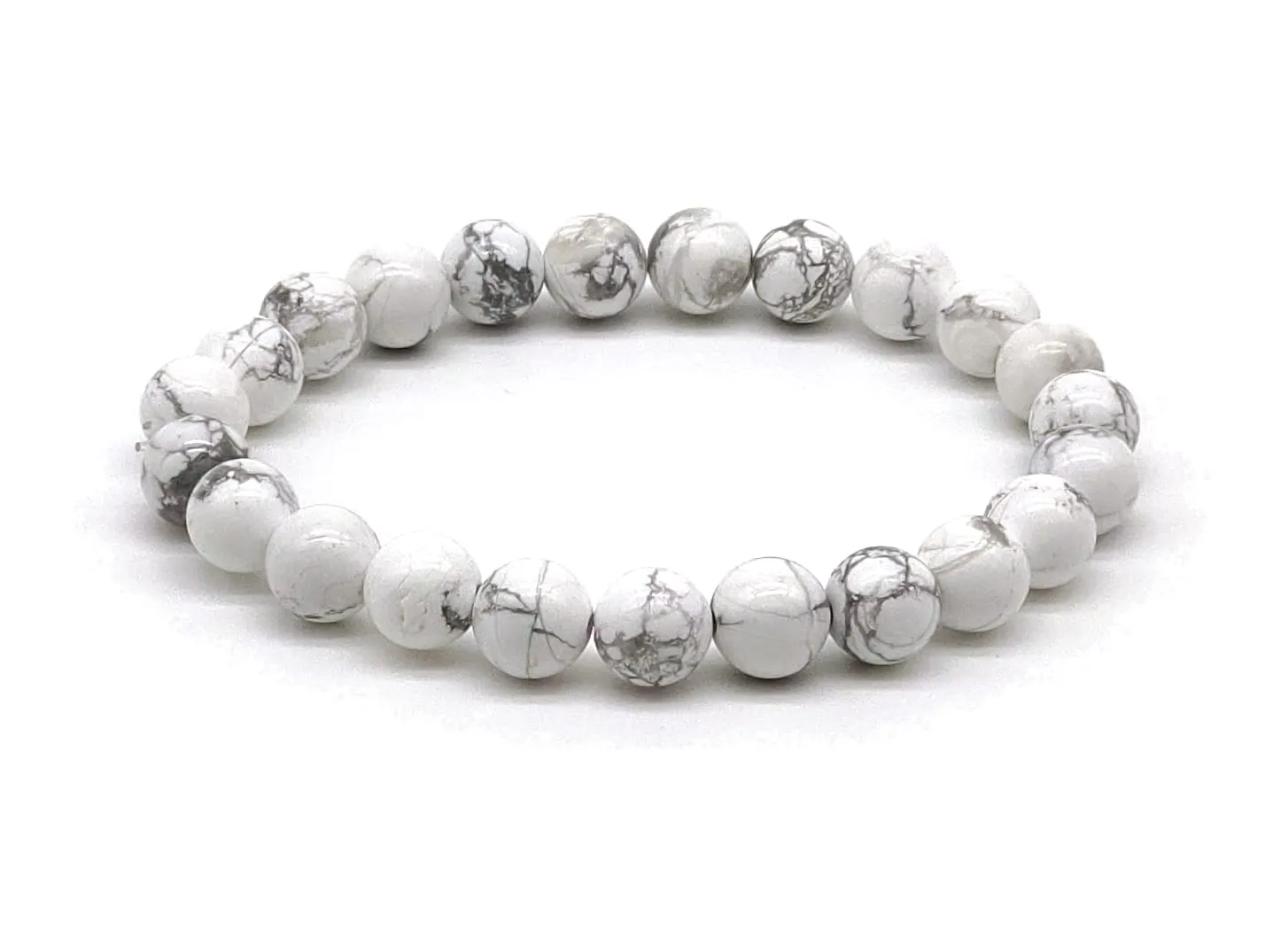 Bracciale Howlite Bianca Unisex, Pietre Dure Naturali, Elastico 19 cm, Fatto a Mano