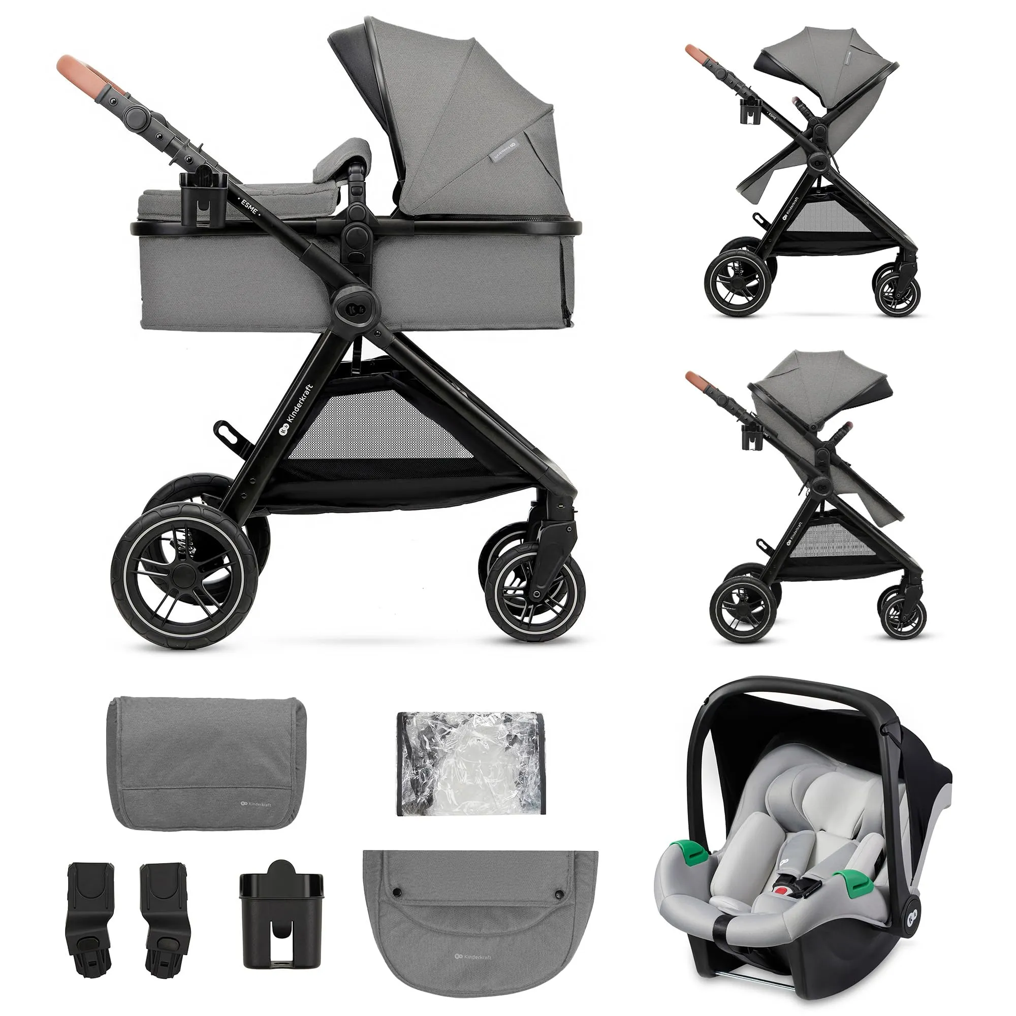 Kinderkraft ESME Trio Passeggino 3 in 1 Grigio