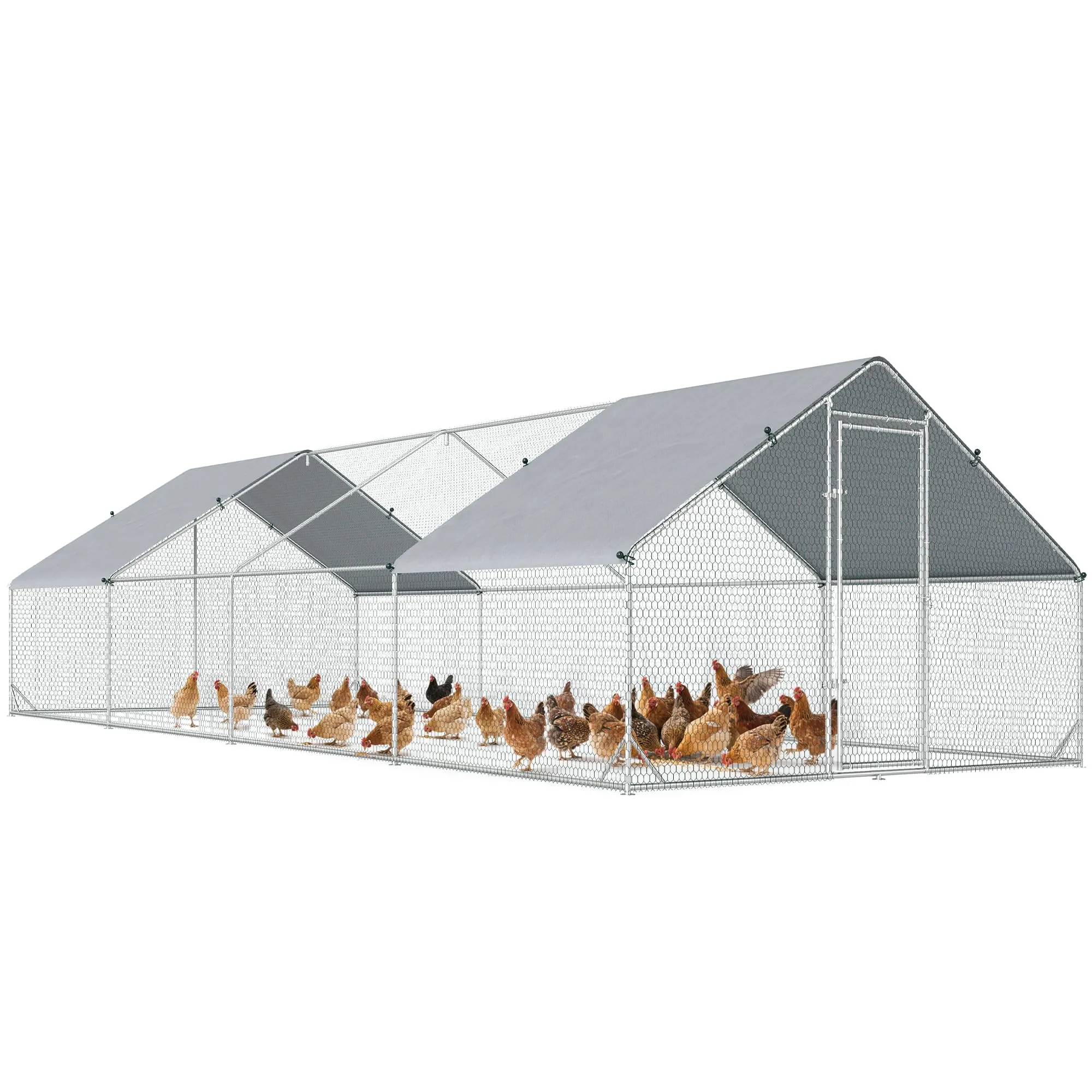 PawHut Pollaio da Esterno 3x8x2m per 16-24 Polli, Anatre e Conigli