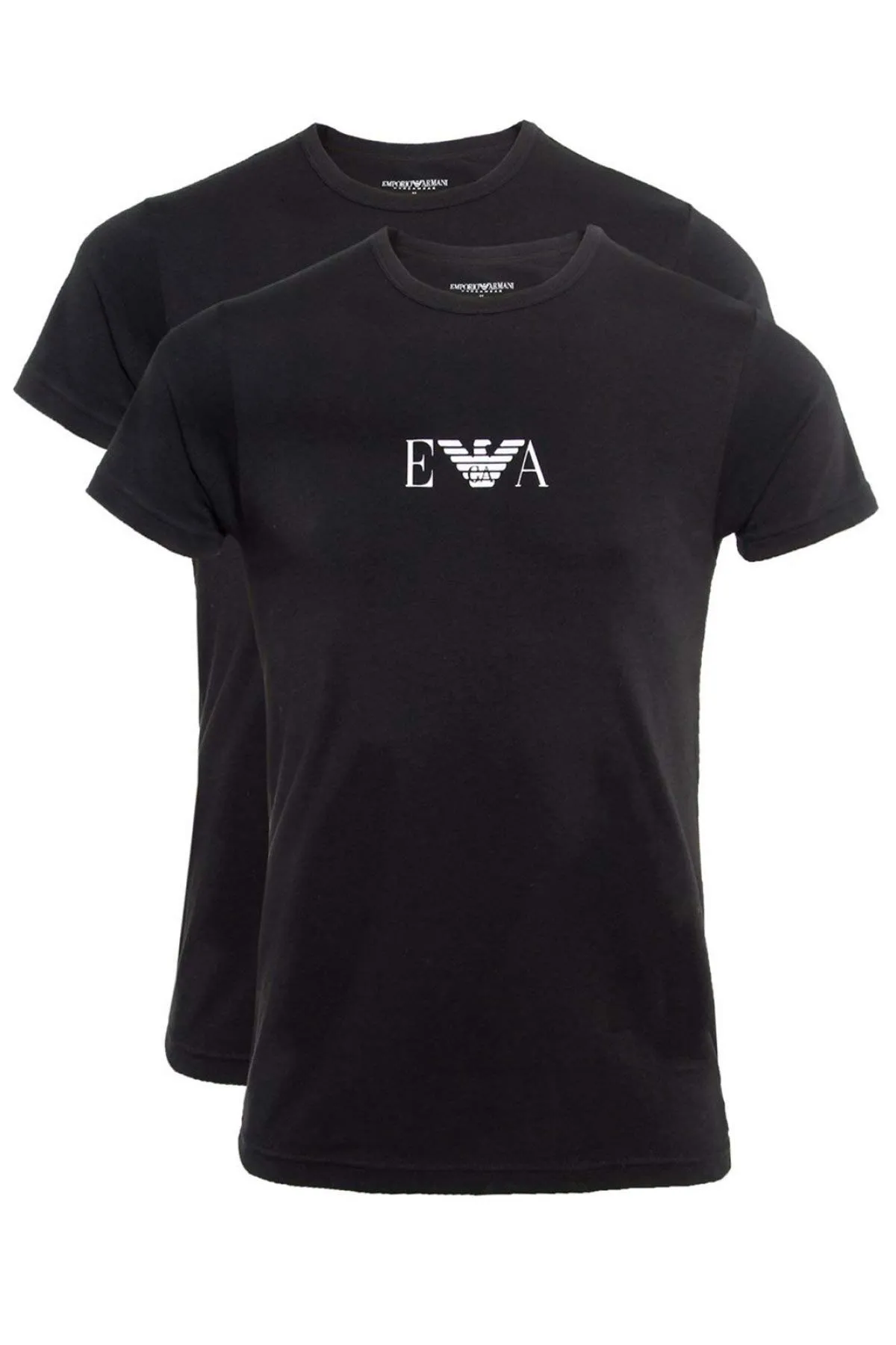 Emporio Armani Essential Monogram 2-pack T-shirt With Crew Neck, Maglietta Uomo, Nero Black Black, S
