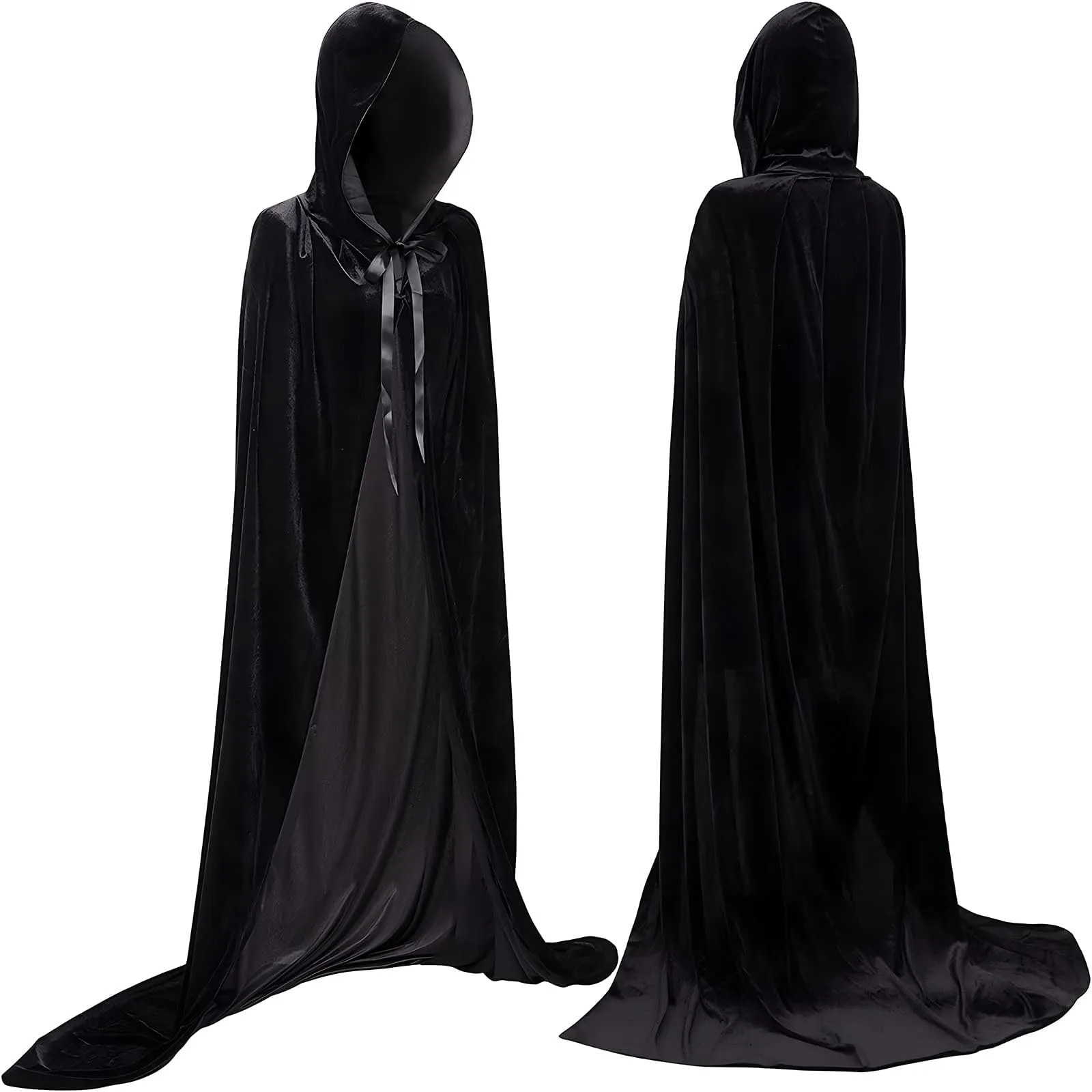 Mantello Nero con Cappuccio in Velluto - Costume Halloween, Cosplay e Feste a Tema