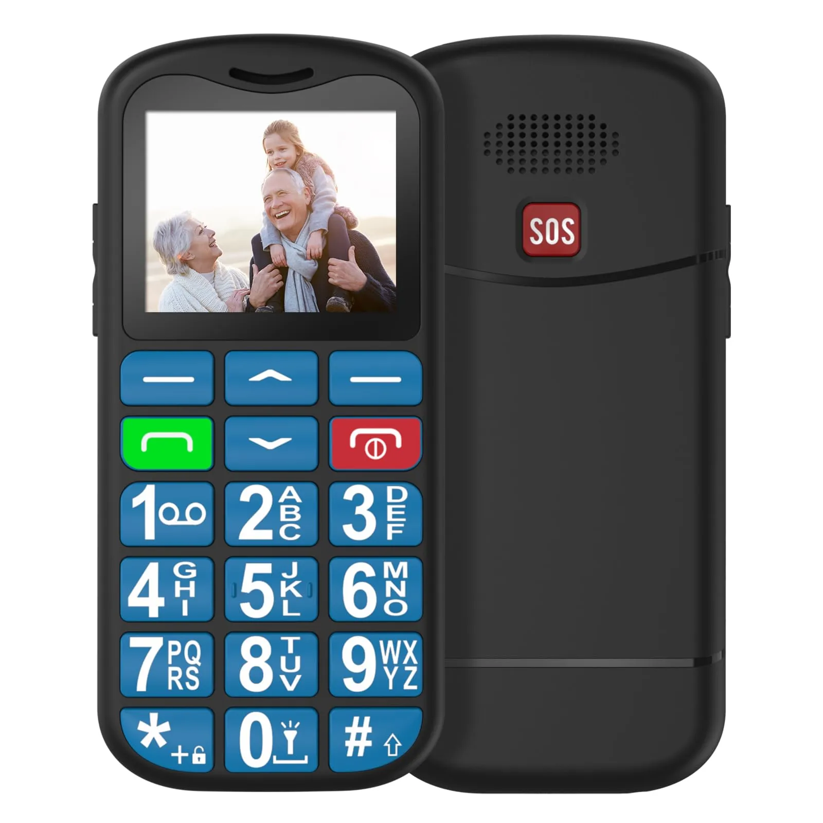 Telefono Cellulare per Anziani con Tasti Grandi, SOS e Base di Ricarica - Blu