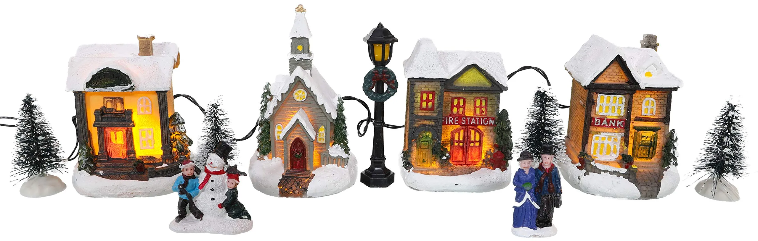 Toyland® 12 pezzi Mini villaggio luminoso con luci LED - Decorazione natalizia a batteria