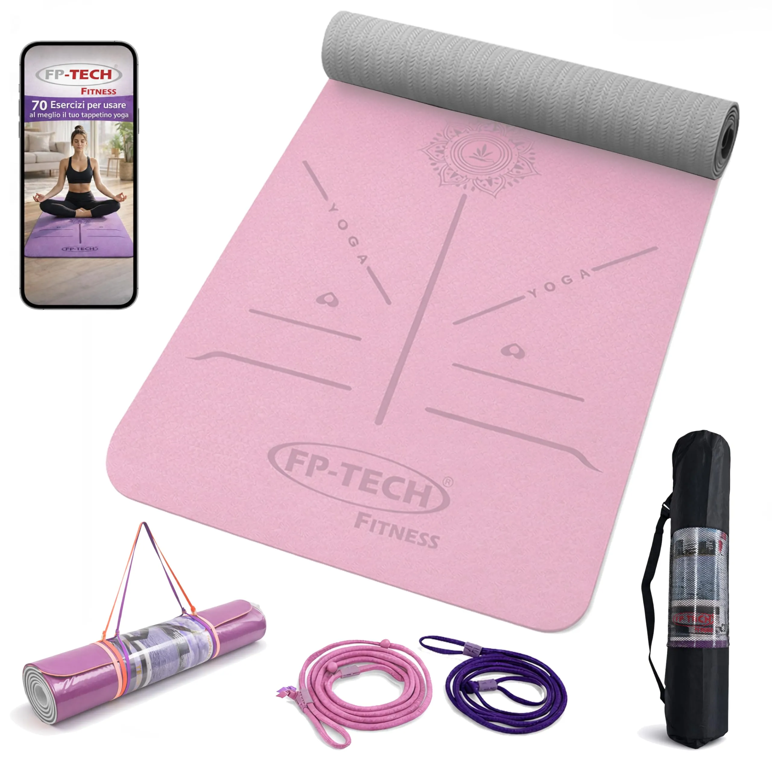 Tappetino Yoga Imbottito Antiscivolo FP-TECH (Fucsia-Grigio)