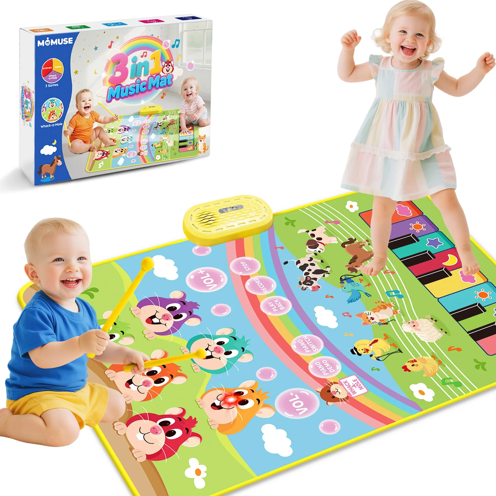 MOMUSE Tappeto Musicale Interattivo 3 in 1 per Bambini: Divertimento, Apprendimento e Sviluppo Sensoriale