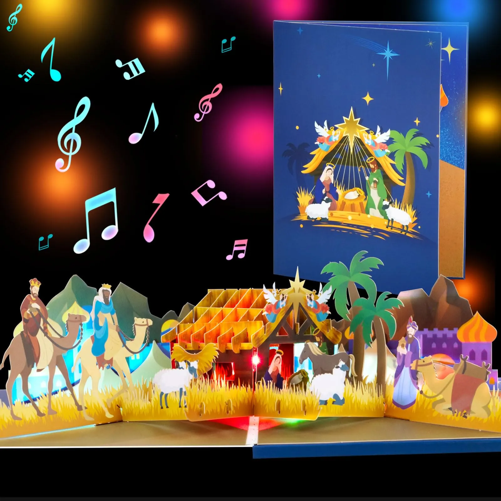 Biglietto di Natale Pop-up 3D con LED e Musica - Presepe