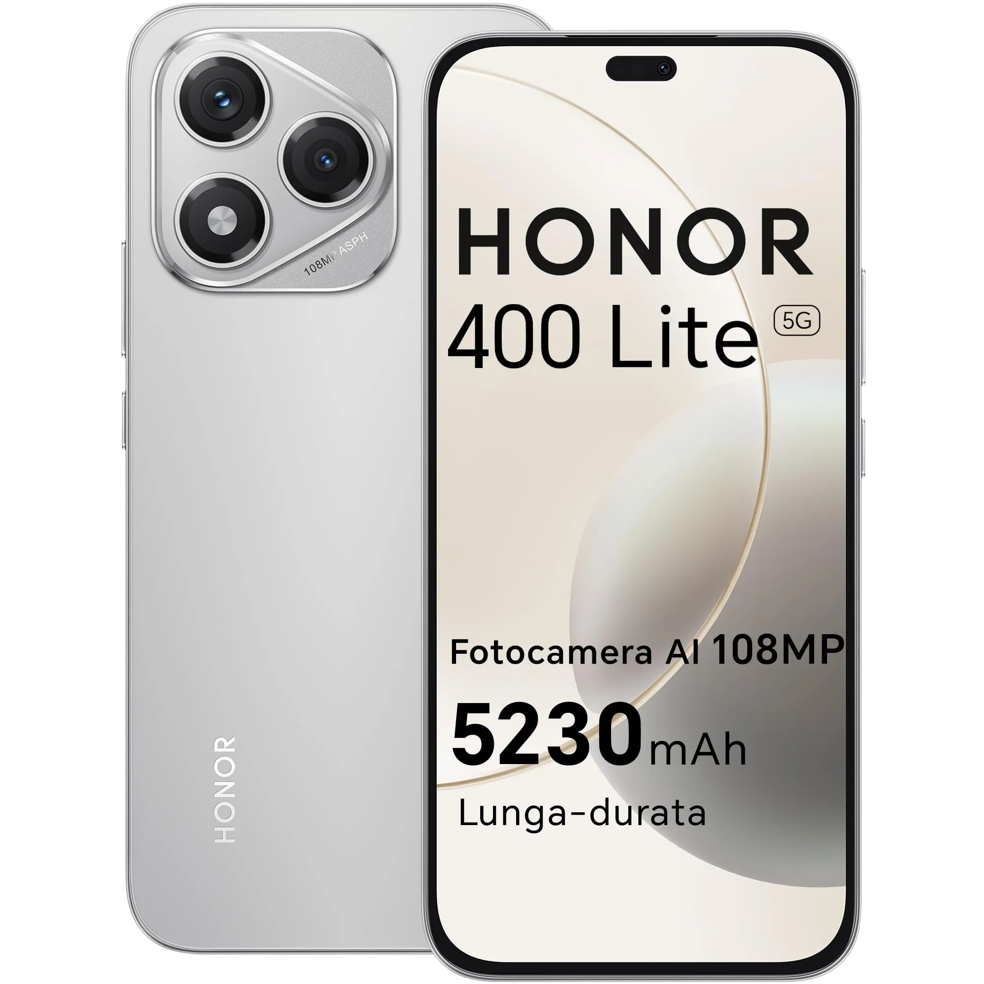 HONOR 400 Lite 5G Smartphone,8GB RAM 256GB Memoria Dual SIM NFC, 5230 mAh,108MP con pulsante AI telefono Android 15, 6.7 pollici AMOLED Eye-Care Display, IP64&SGS, [Versione italiana]