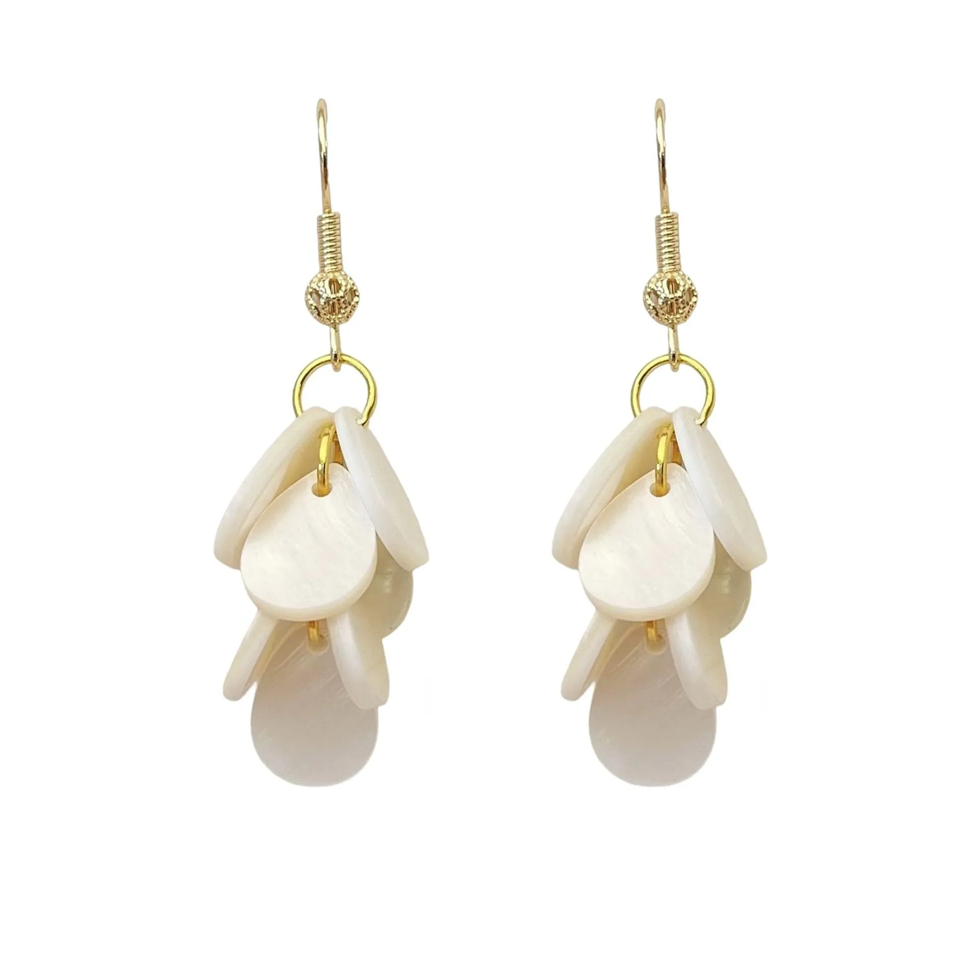 Orecchini Pendenti di Madreperla Naturale Bianca Placcati Oro 14K