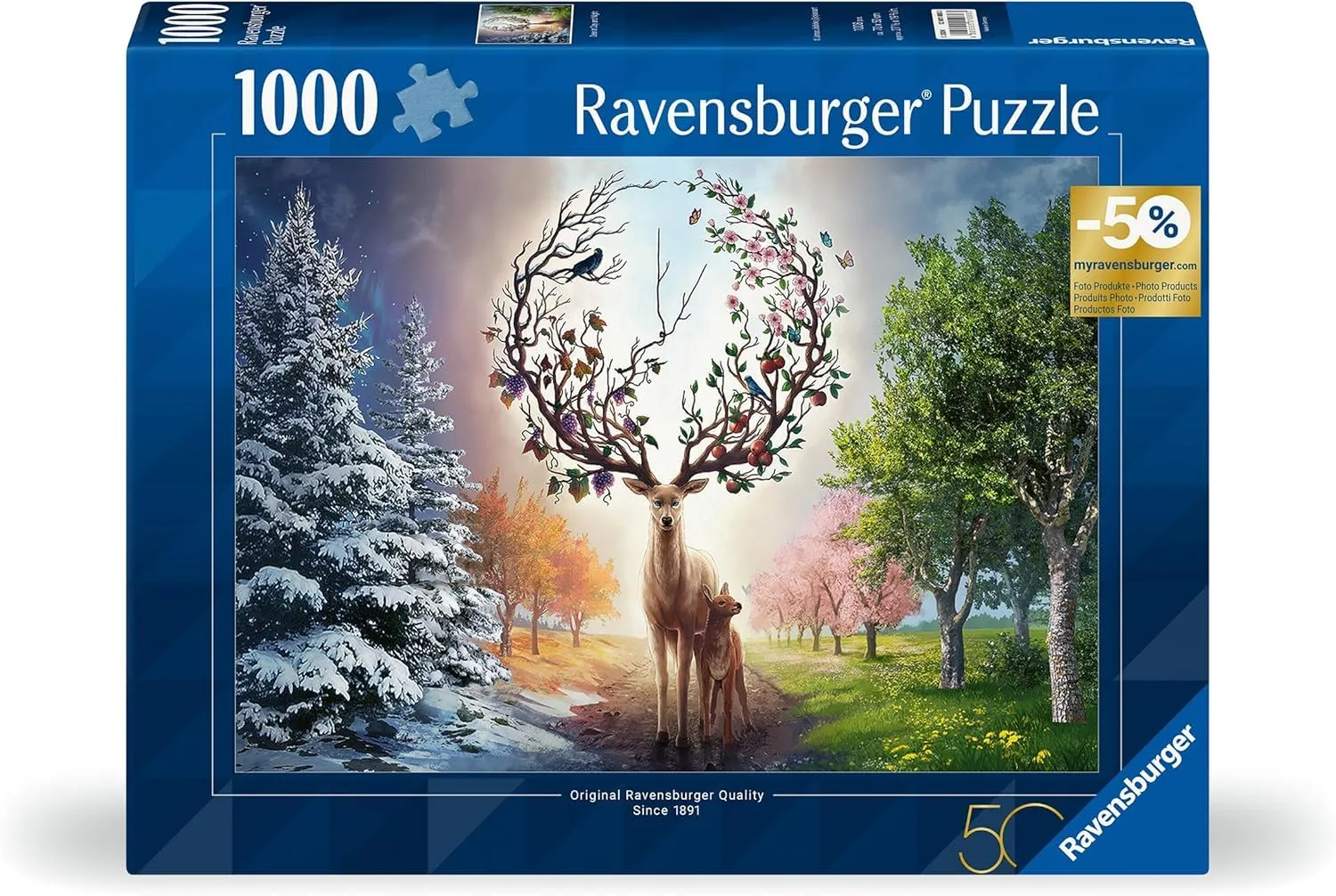 Ravensburger - Puzzle 50° Anniversario: Il Cervo Magico e le Quattro Stagioni, 1000 Pezzi