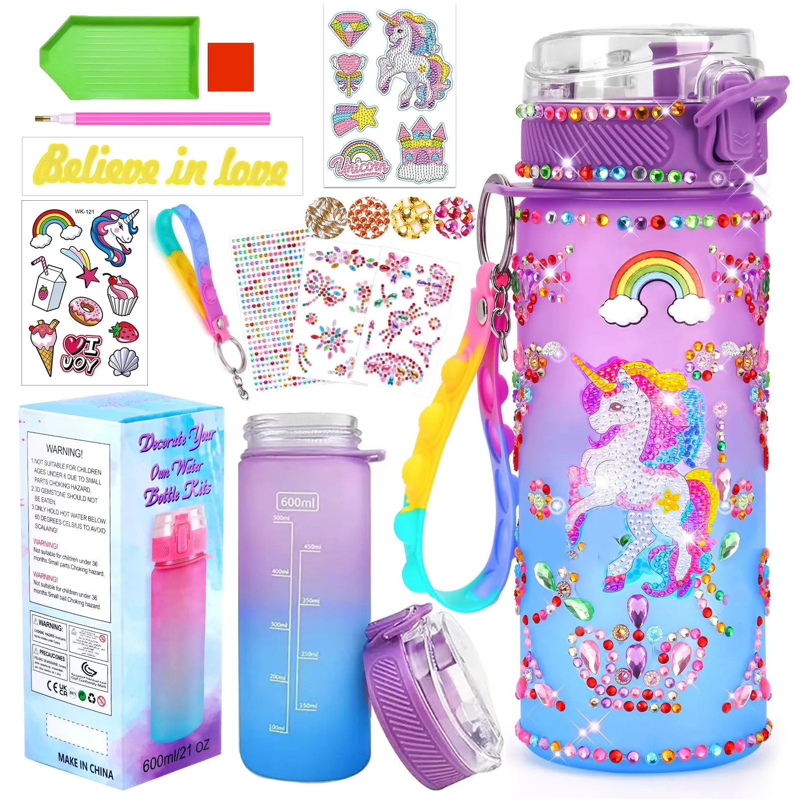 PUWOWYE Kit Creativo Unicorno per Borraccia - Regalo Perfetto per Bambine