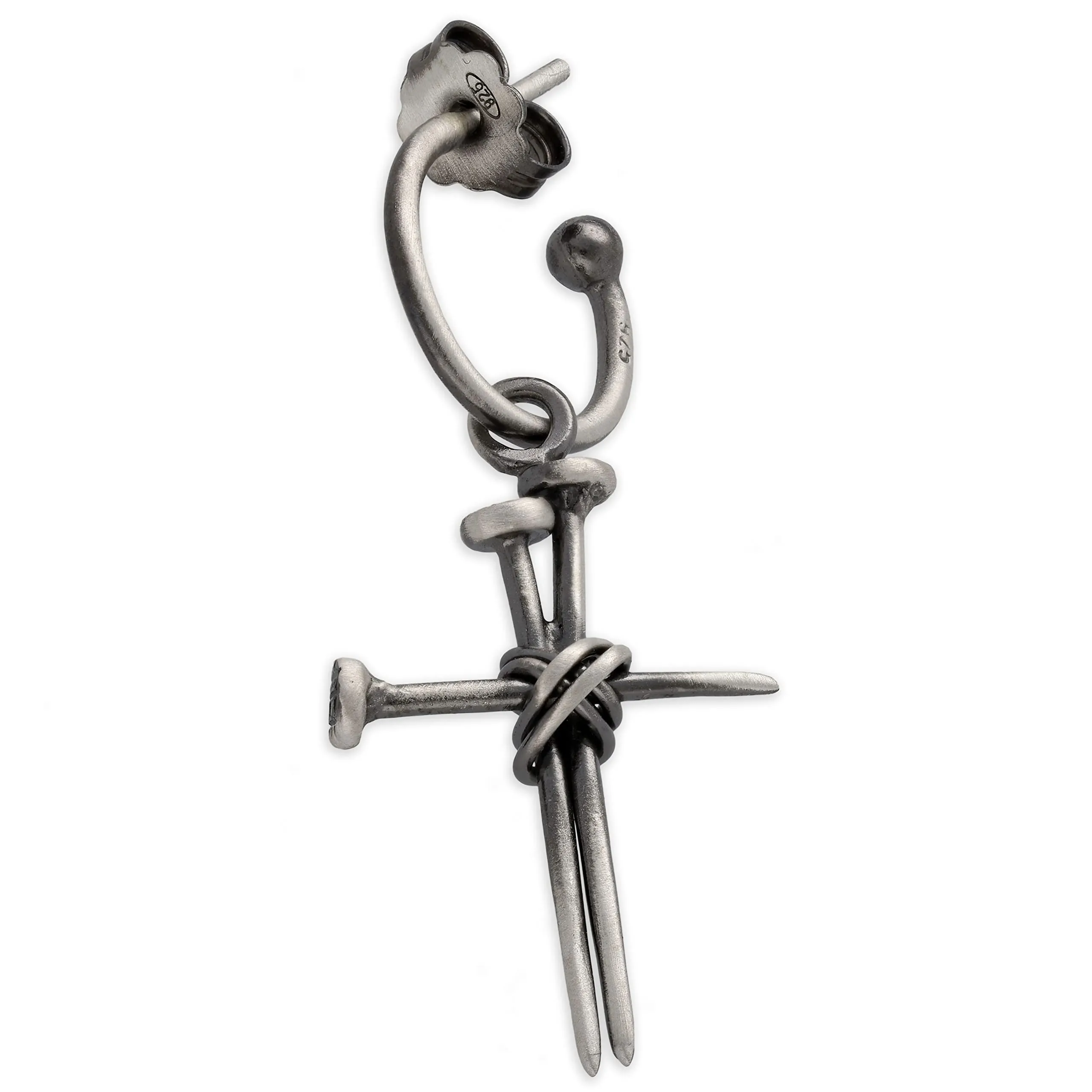 Orecchini a cerchio huggie in argento sterling nero con croce pendente