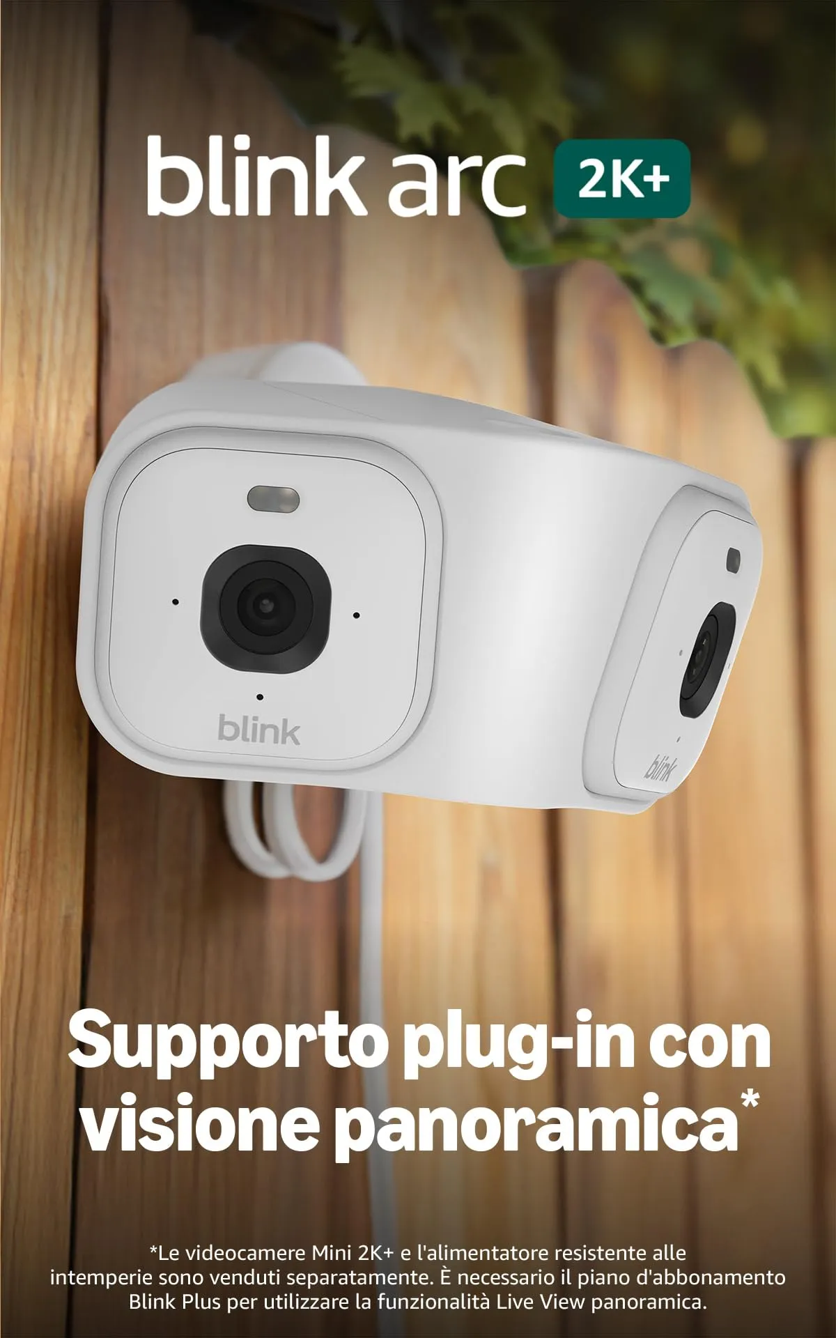 Blink Arc | Supporto con alimentatore plug-in e visione panoramica 180°