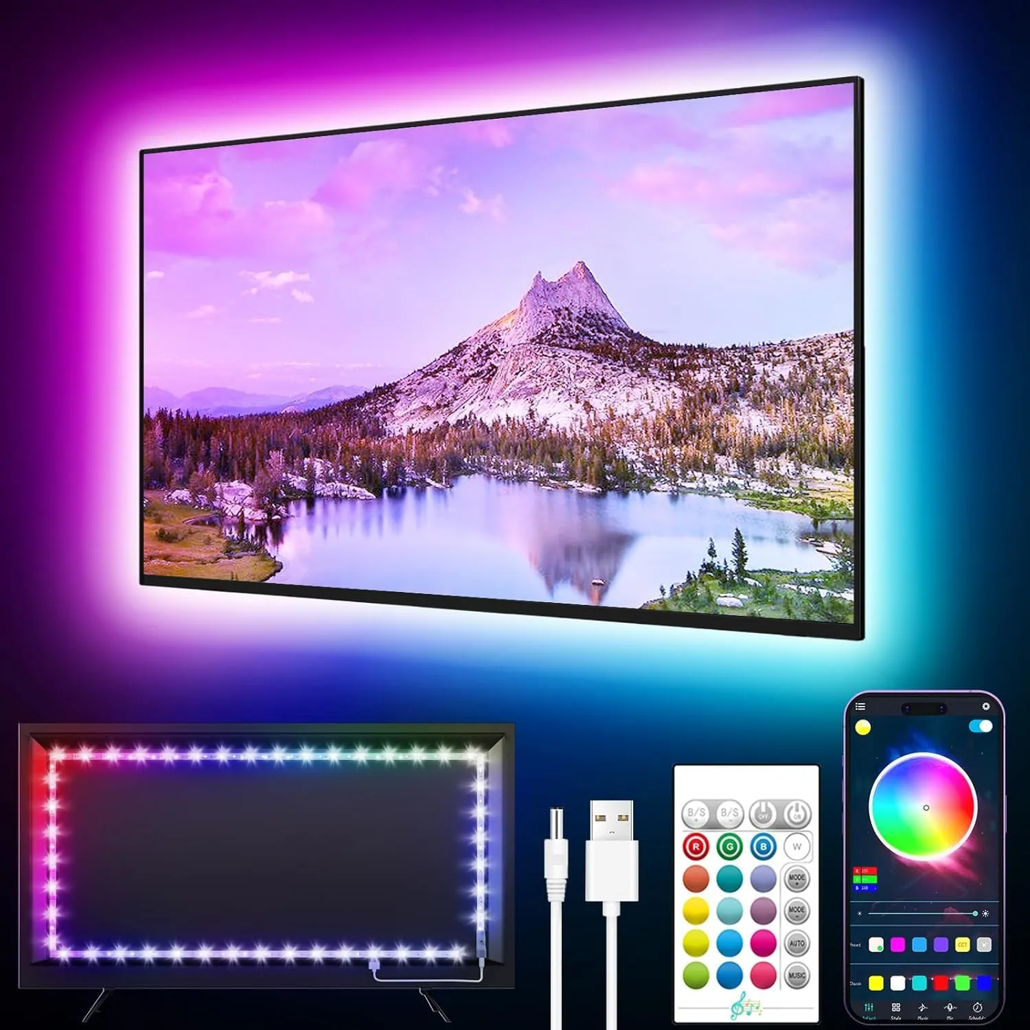 GIPOYENT Striscia LED RGB per TV 40-65 Pollici con Bluetooth e Controllo Remoto