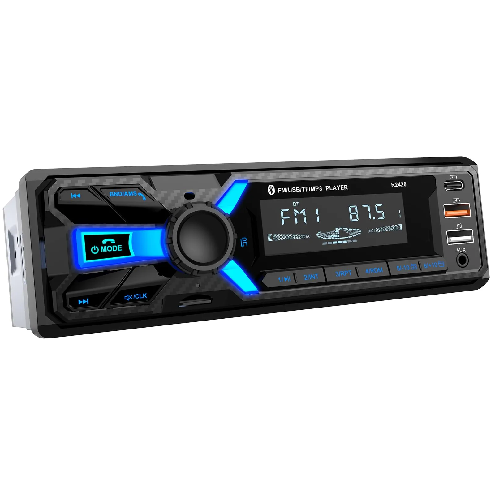 Autoradio Bluetooth 1 DIN Wistrue con Ricarica Type-C, FM/AM/RDS, MP3, USB, AUX, SD, Android e iOS