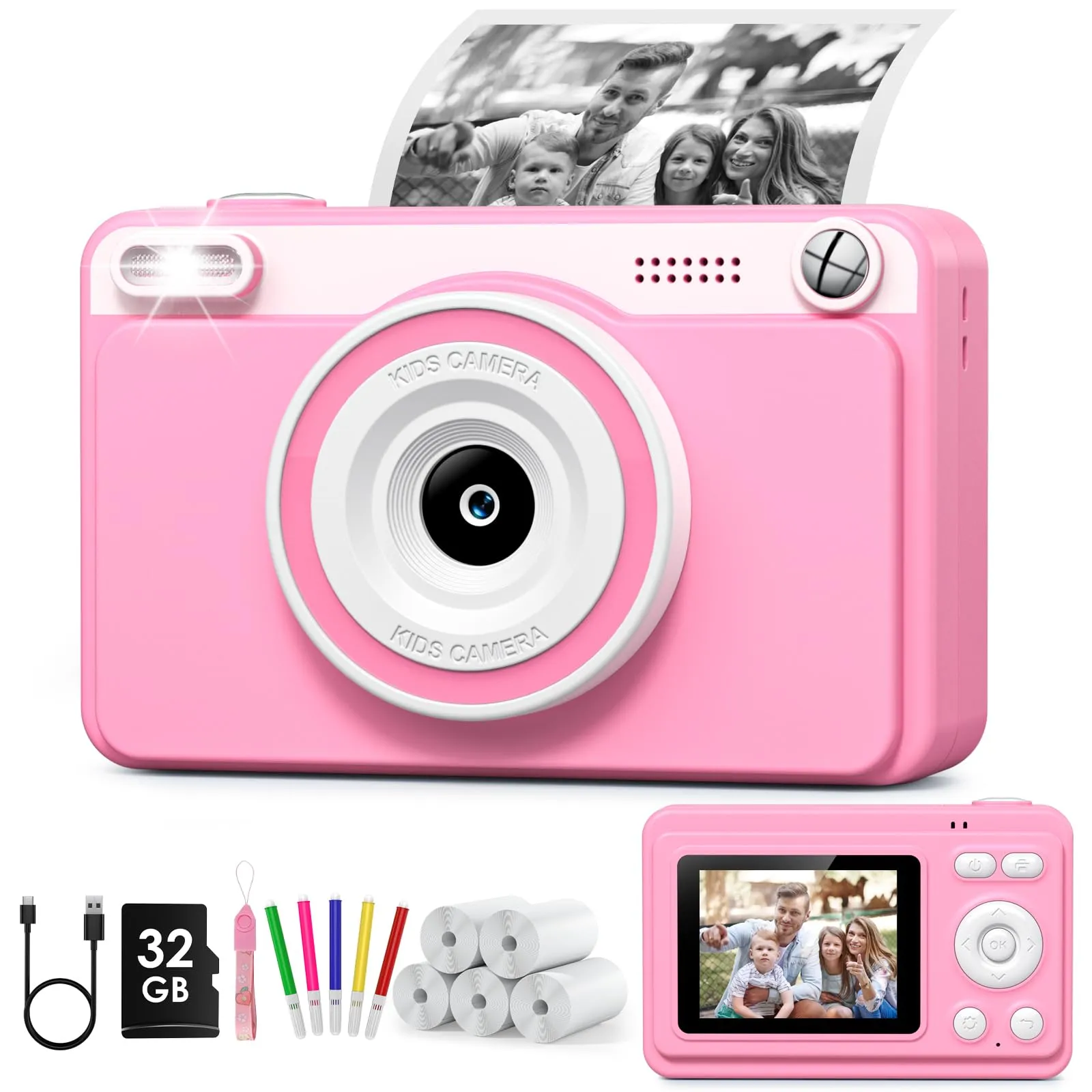 Macchina Fotografica Istantanea per Bambini con Stampa Termica e Schermo 2.4"