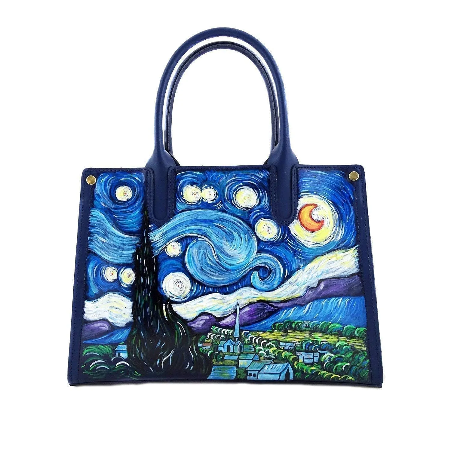 Borsa in pelle dipinta a mano - La Notte Stellata di Van Gogh
