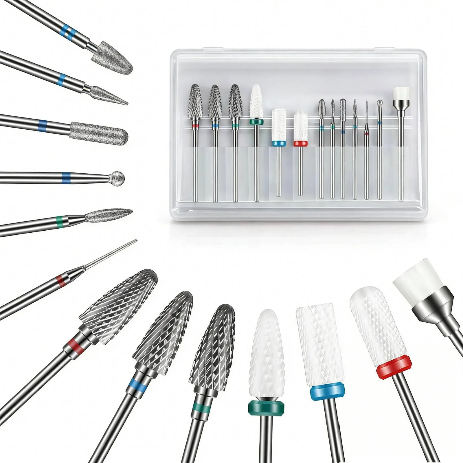 Set Professionale 13 Punte per Fresa Unghie - Carburo, Ceramica e Diamante