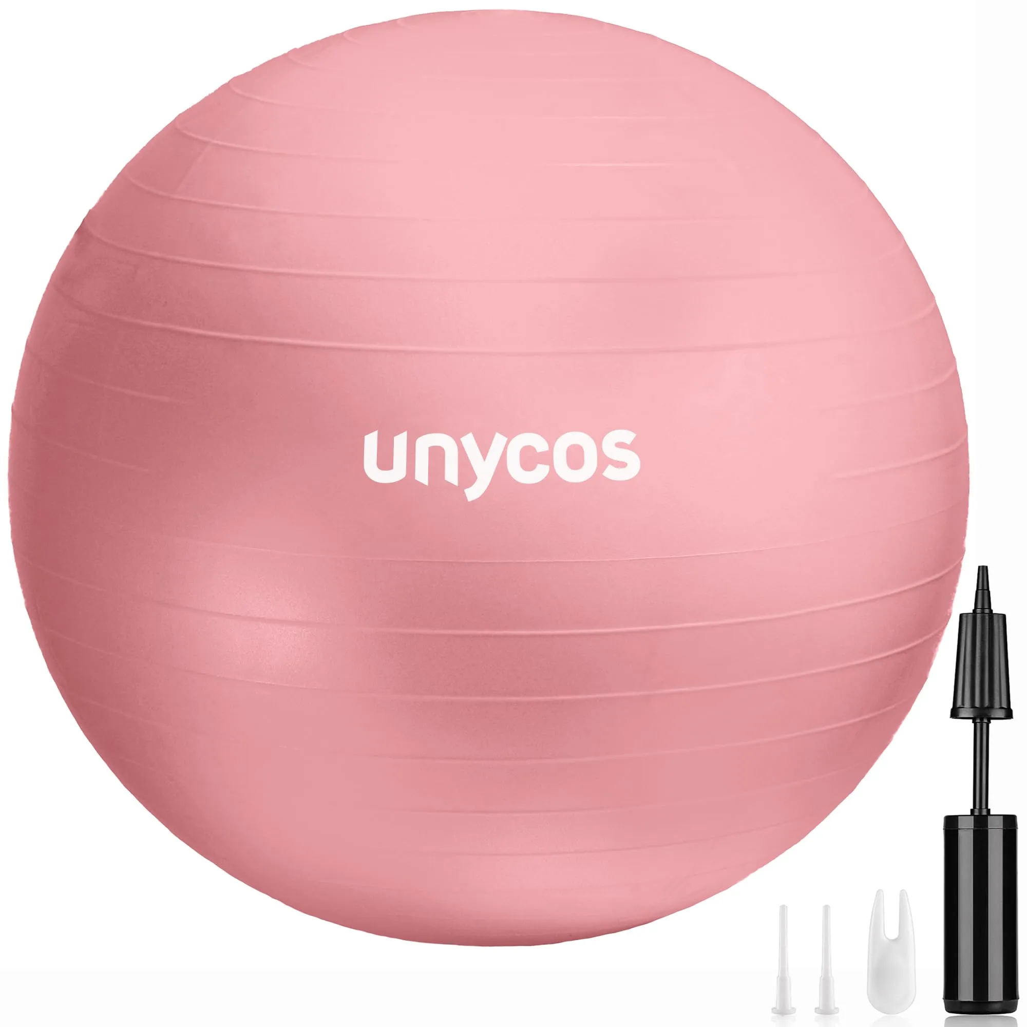 Unycos - Palla Fitness per Pilates e Yoga 75 cm, Gonfiatore Incluso, Fitball Antiscivolo, Supporta 300 kg, Anti-Sfondamento da Ginnastica/Gravidanza, Rafforzamento Addominale (Rosa Chiaro con Logo)