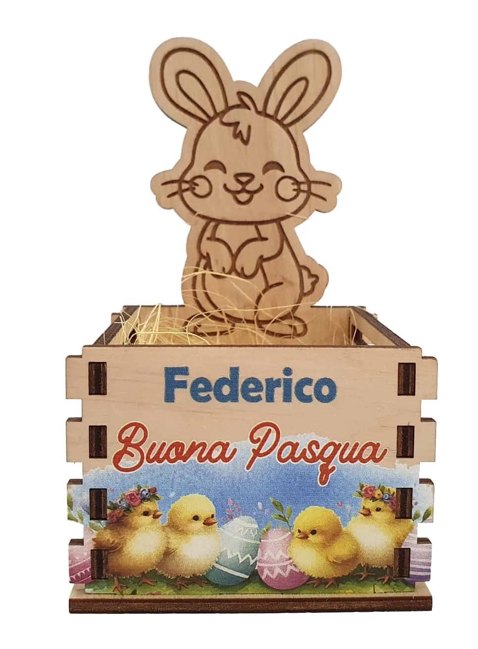 Cestino Pasquale Personalizzato in Legno con Coniglietto