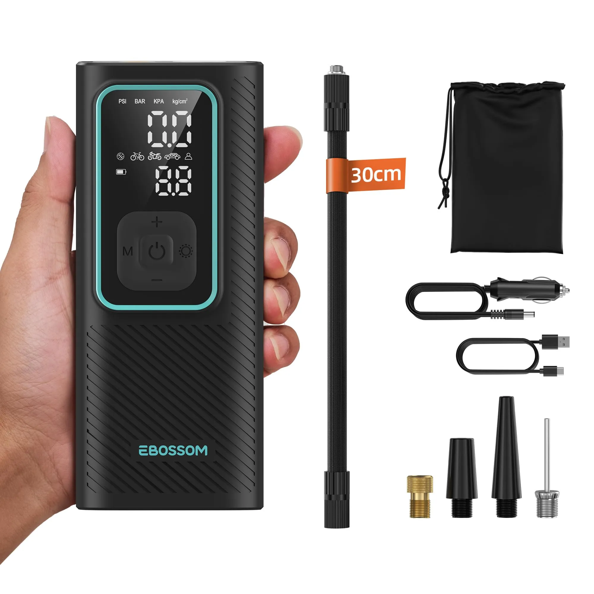 Compressore Aria Portatile EBOSSOM 150PSI con Batteria 6000mAh