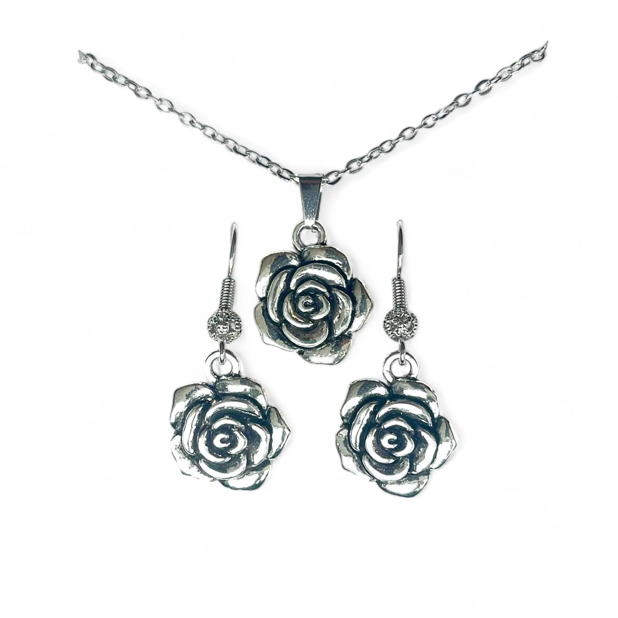 Set Gioielli Donna: Orecchini e Collana Fiori d'Argento